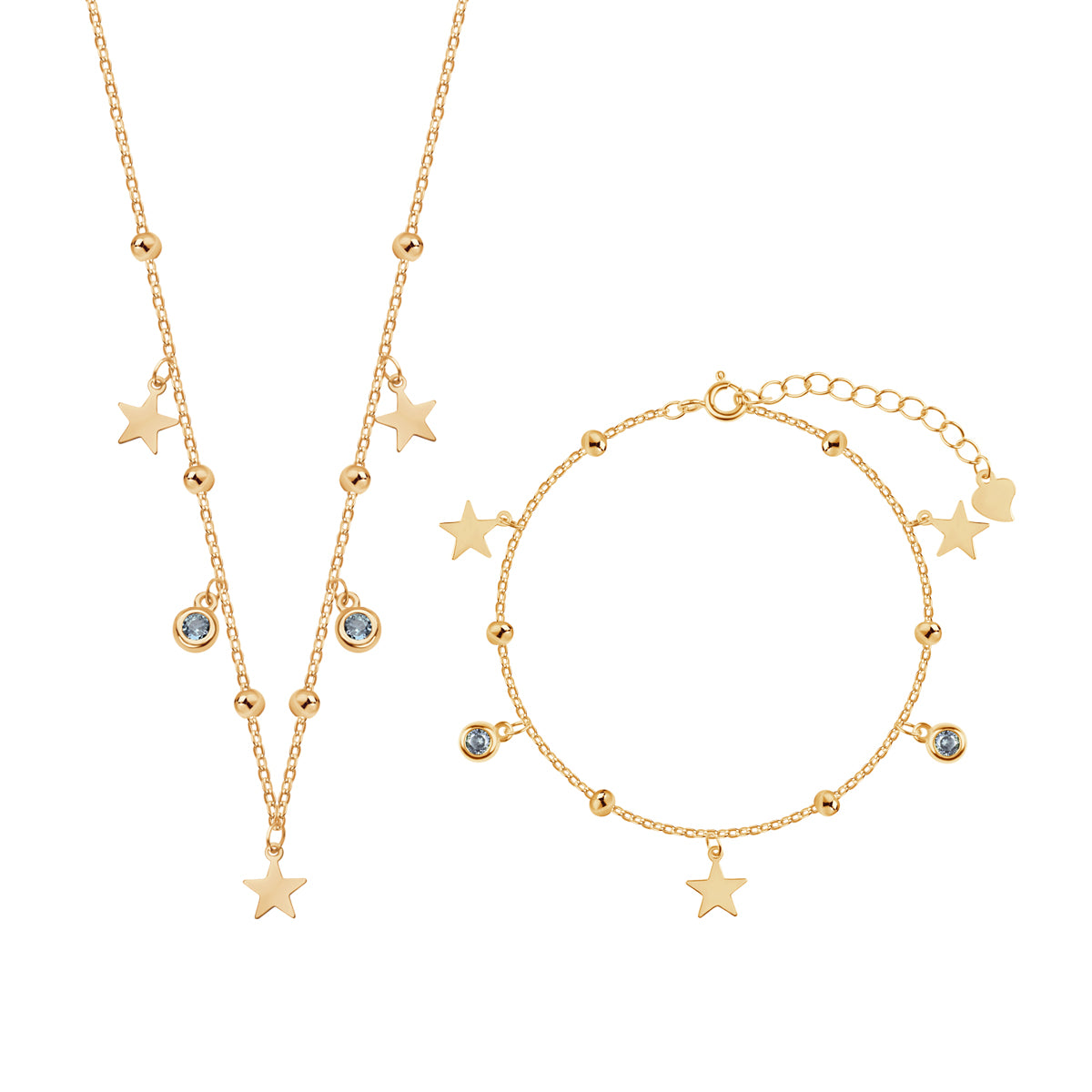 Komplet biżuterii srebrnej pozłacanej - gwiazdki