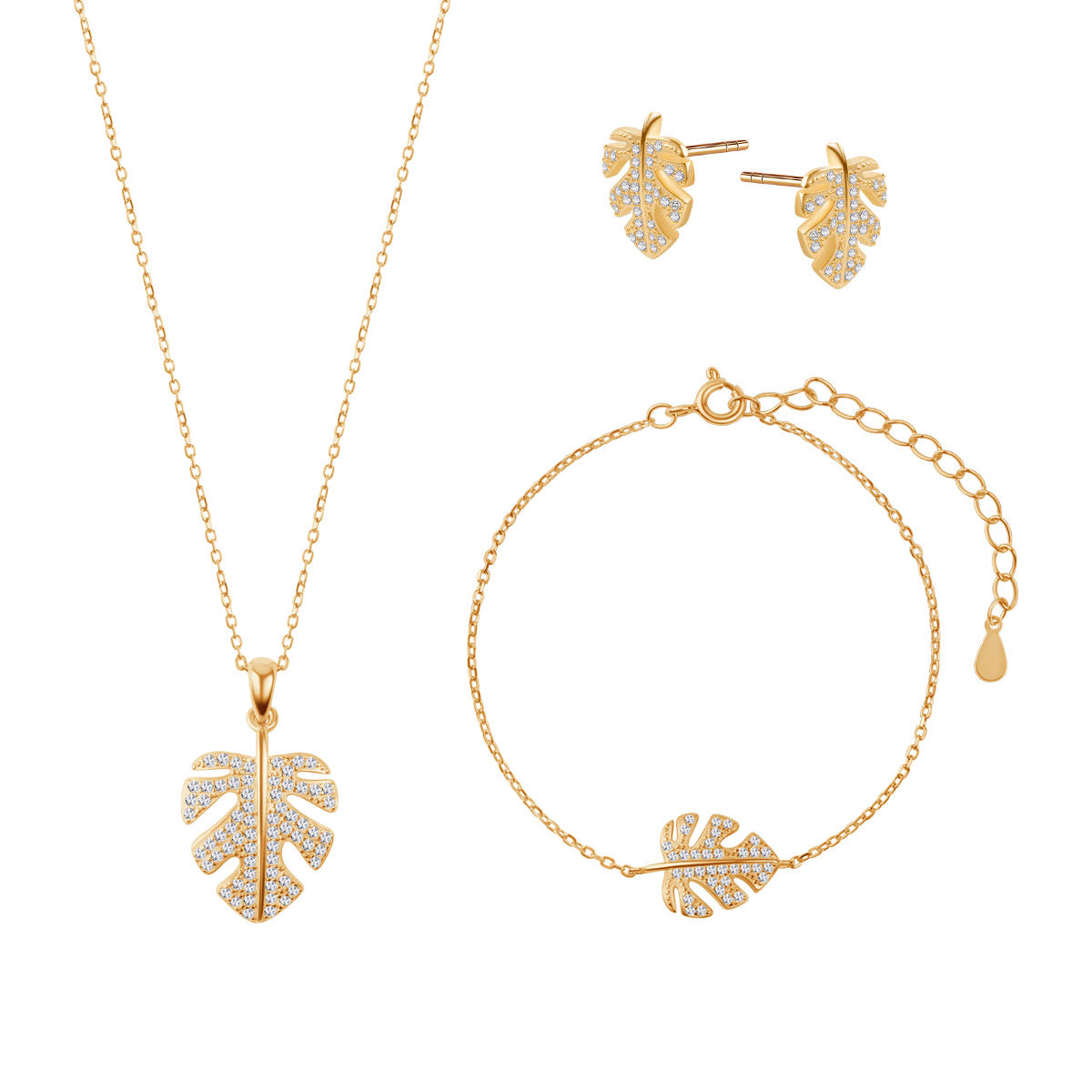 Komplet biżuterii srebrnej pozłacanej - monstera