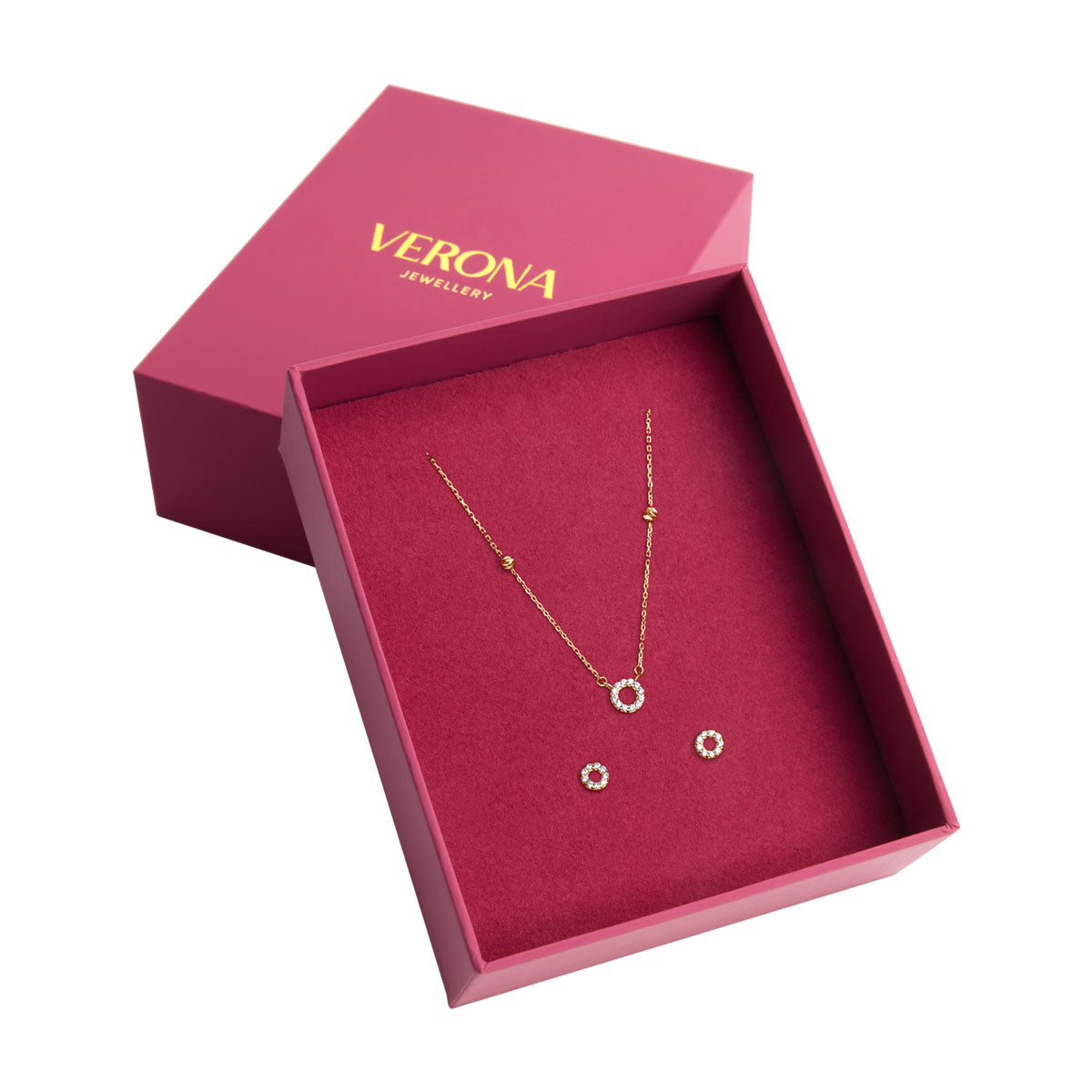 Komplet biżuterii złotej z cyrkoniami - koło