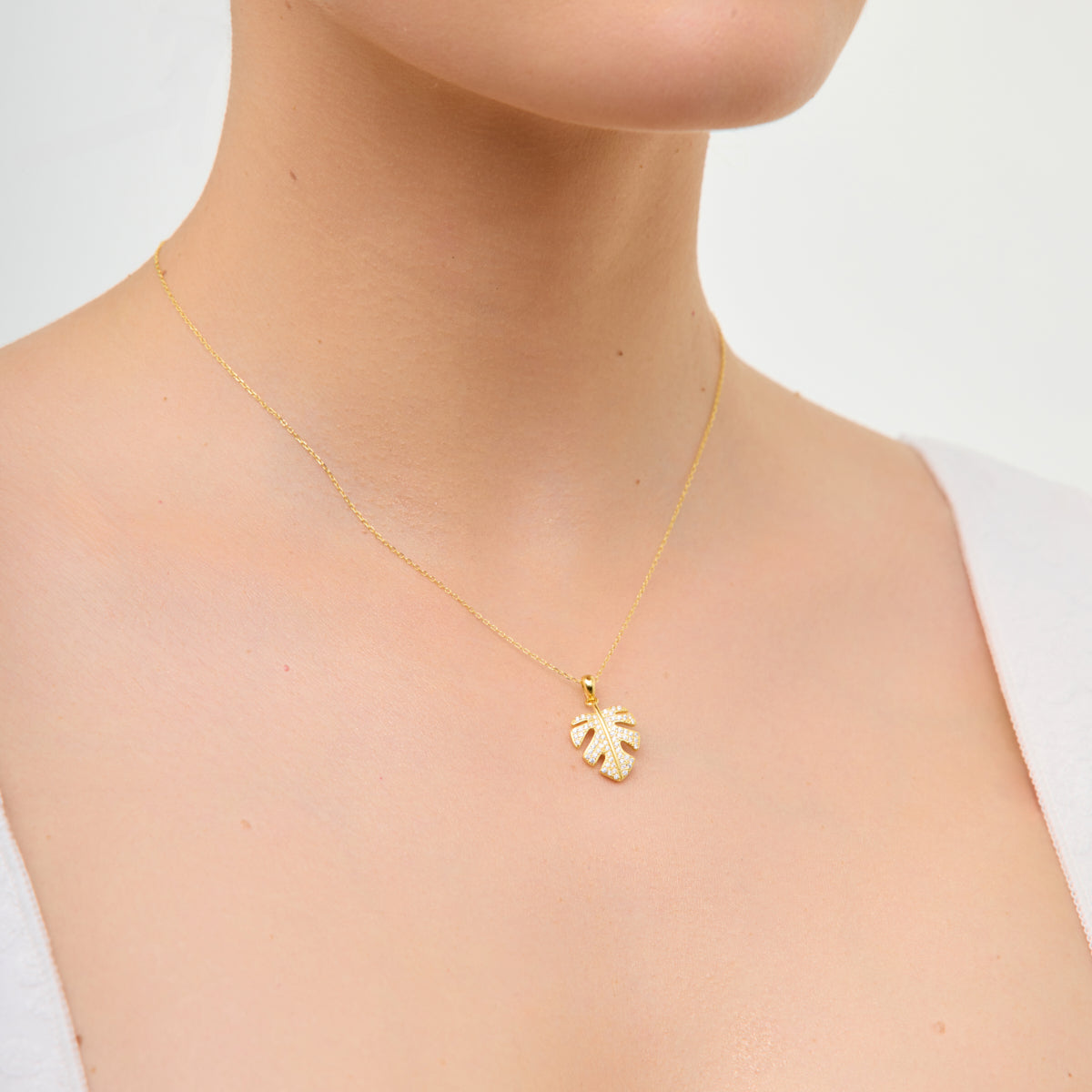 Komplet biżuterii srebrnej pozłacanej - monstera