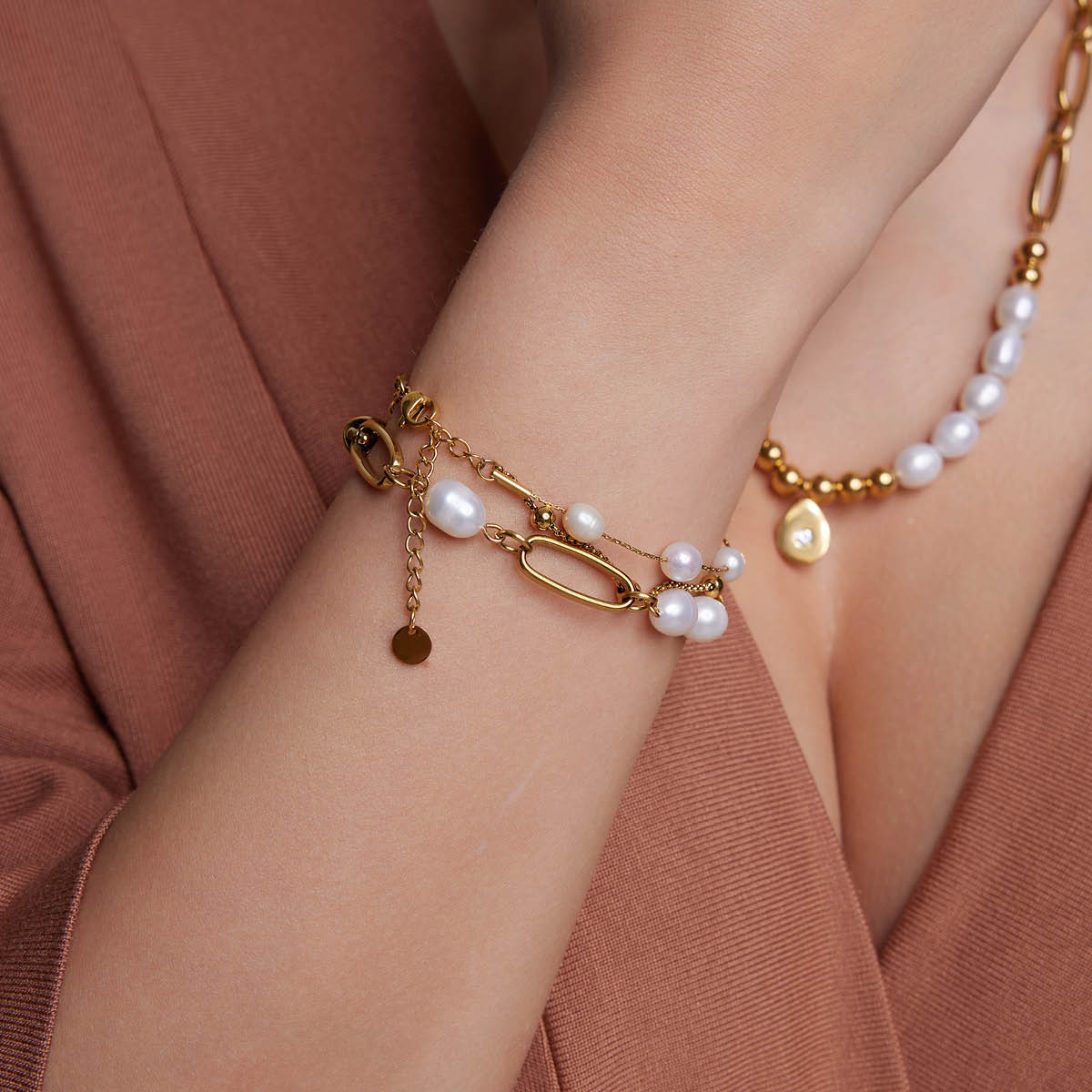 Bransoletka stalowa z perłami - Moderno