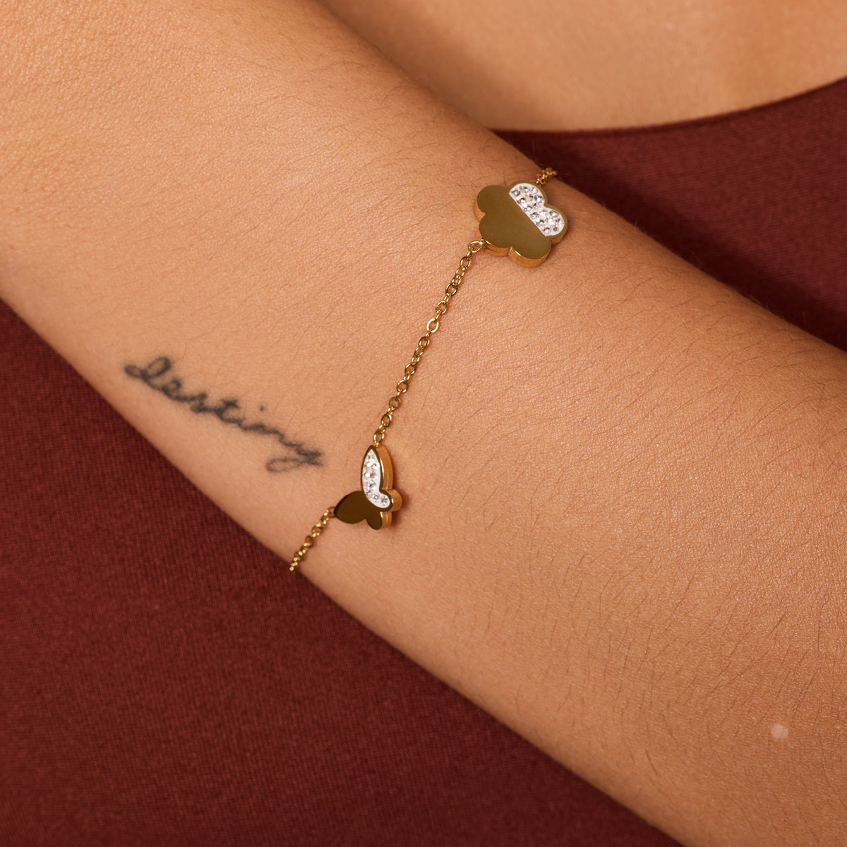 Bransoletka stalowa ze szkłem - koniczyna - Moderno