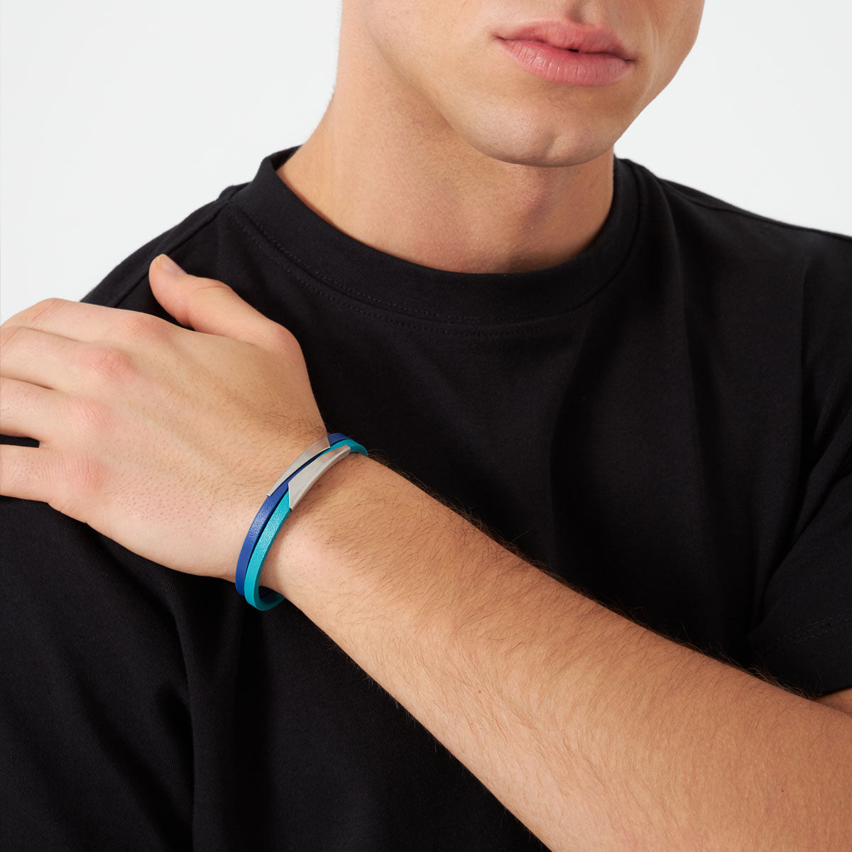 Bransoletka stalowa z niebieską skórą - Moderno