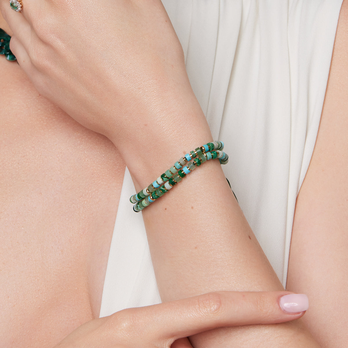 Bransoletka stalowa na rzemieniu z turkusem - Moderno