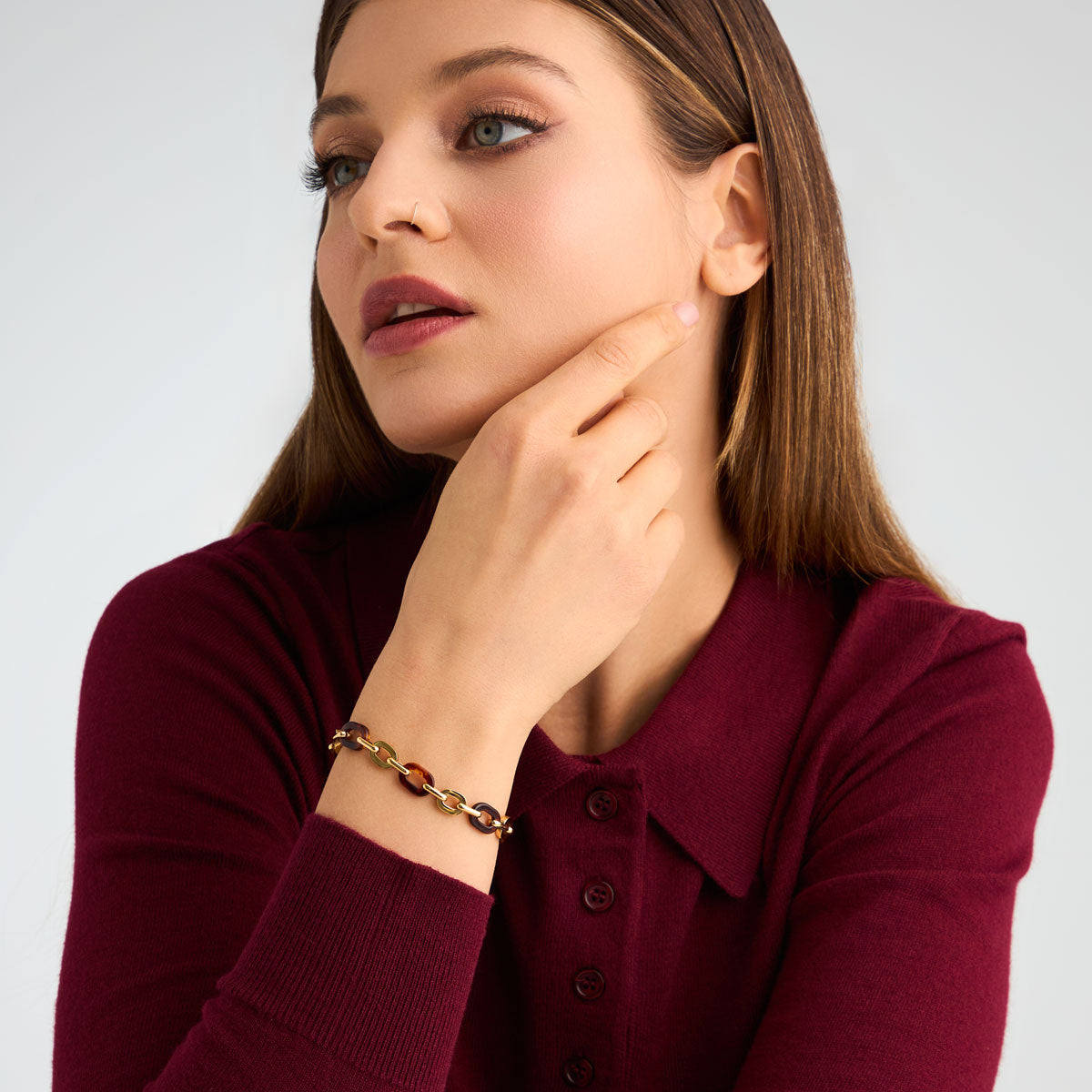 Bransoletka stalowa z brązową żywicą - Moderno