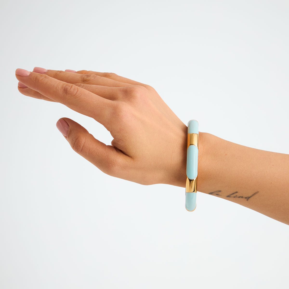 Bransoletka stalowa sztywna z błękitną emalią - Moderno