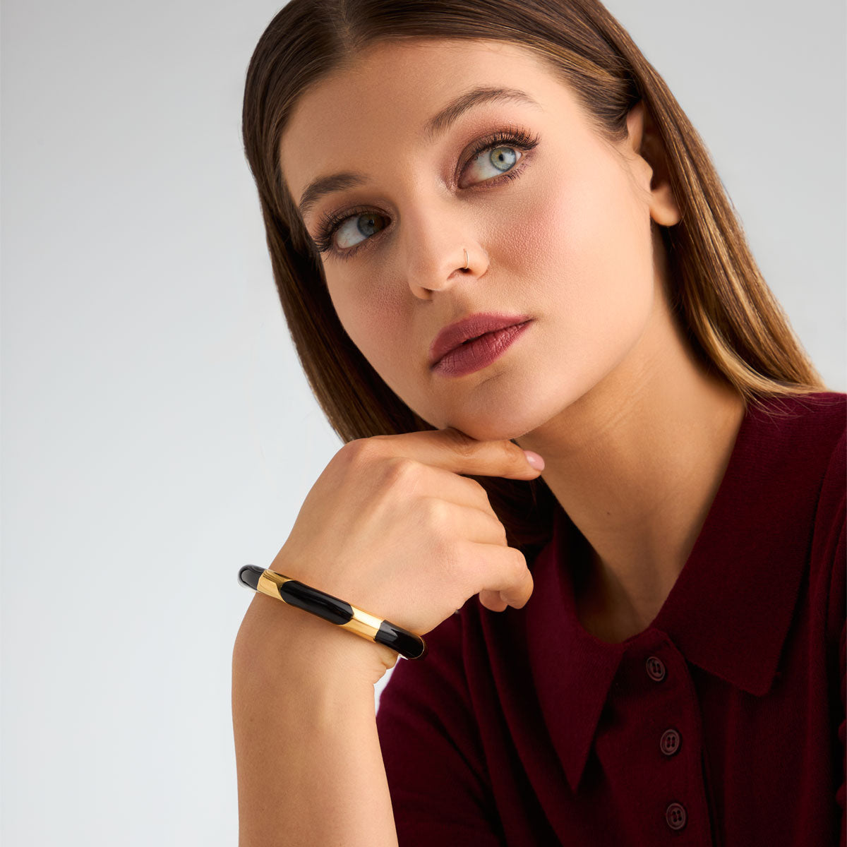 Bransoletka stalowa sztywna z czarną emalią - Moderno