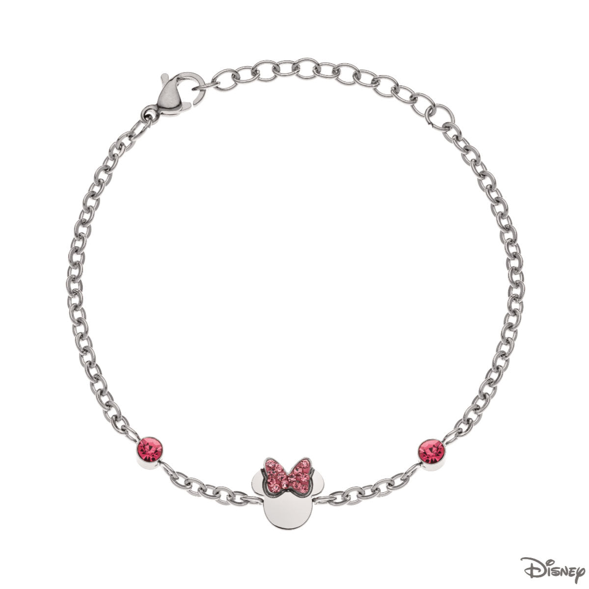 Bransoletka stalowa z czerwonymi cyrkoniami - Myszka Minnie - Disney
