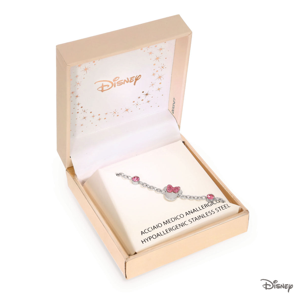 Bransoletka stalowa z czerwonymi cyrkoniami - Myszka Minnie - Disney