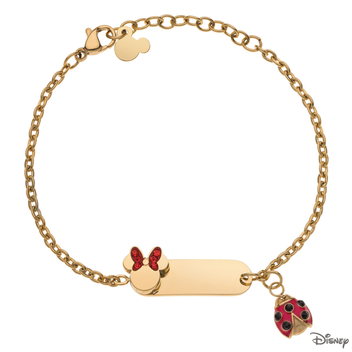 Bransoletka stalowa z blaszką i czerwoną cyrkonią - Myszka Minnie - Disney