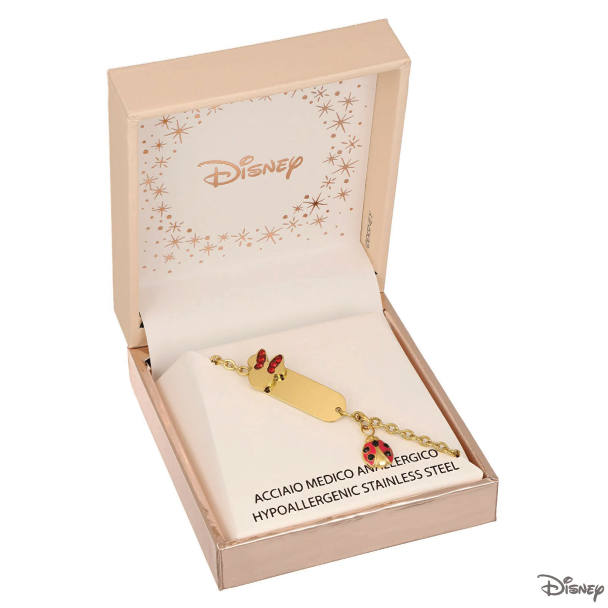 Bransoletka stalowa z blaszką i czerwoną cyrkonią - Myszka Minnie - Disney