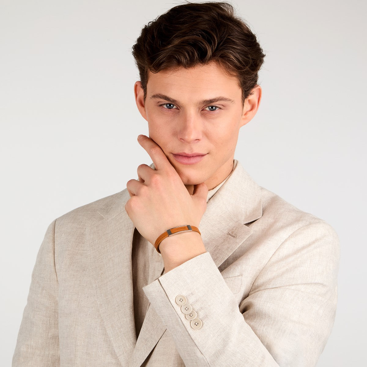 Bransoletka stalowa z pomarańczową skórą - Trussardi T-Leather