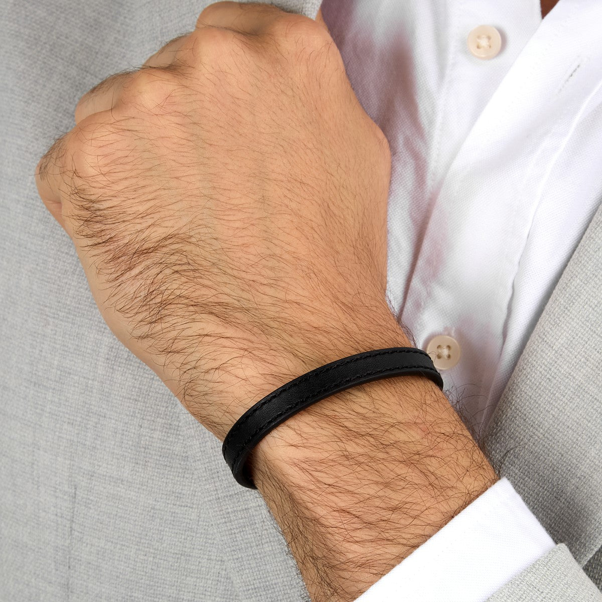 Bransoletka stalowa z czarną skórą - Trussardi T-Leather