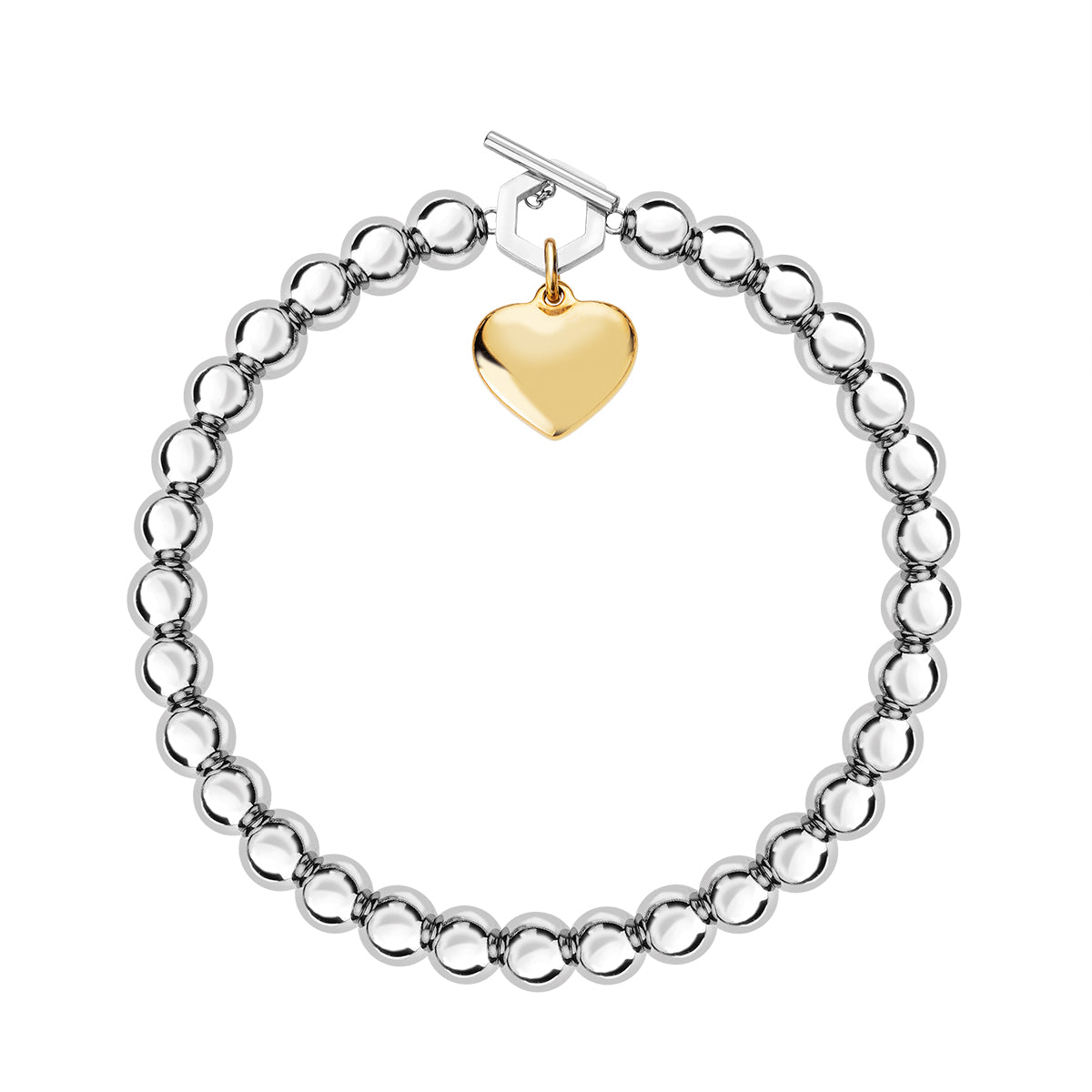 Bransoletka stalowa - kulki - serce - Moderno