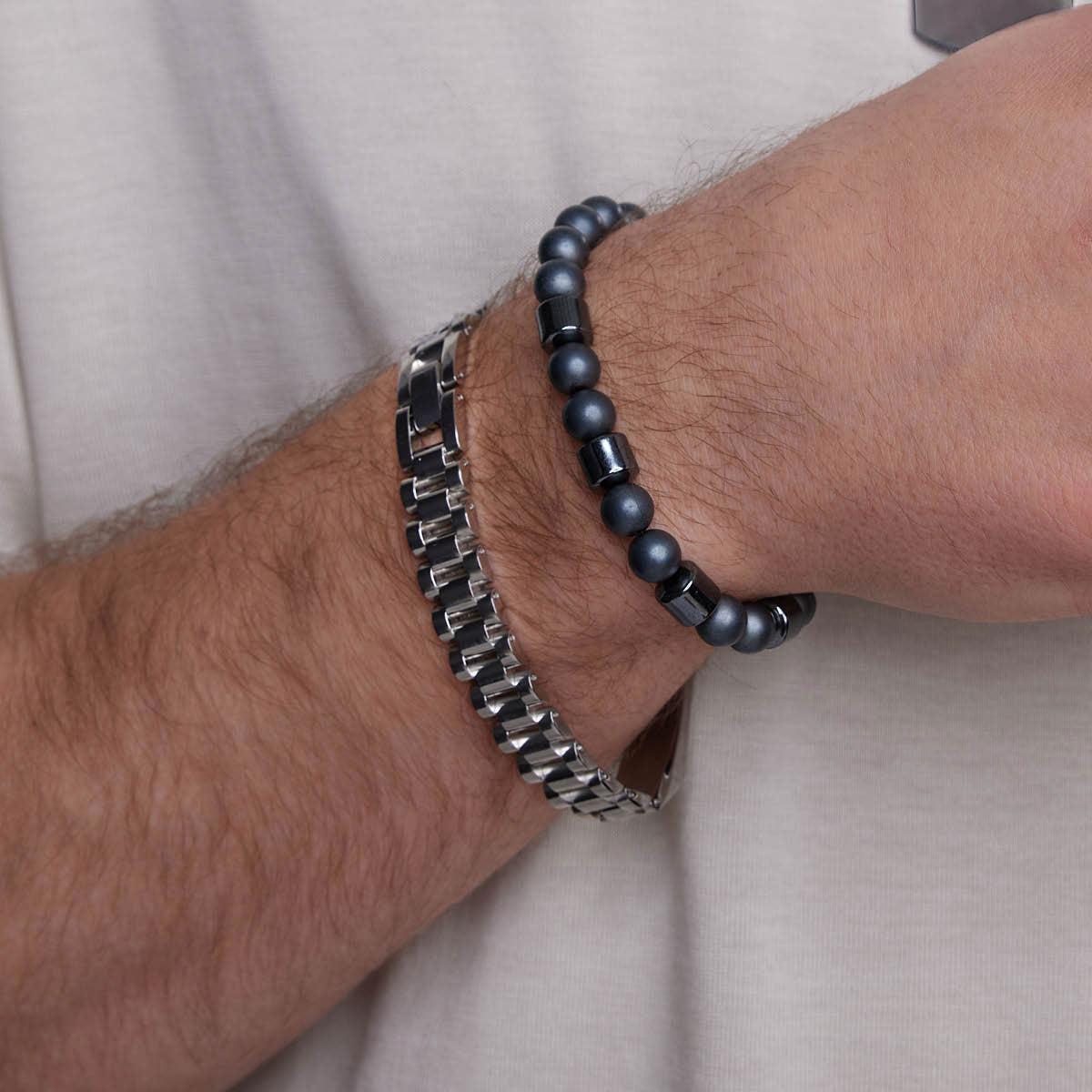 Bransoletka z hematytu - kulki - Grafito
