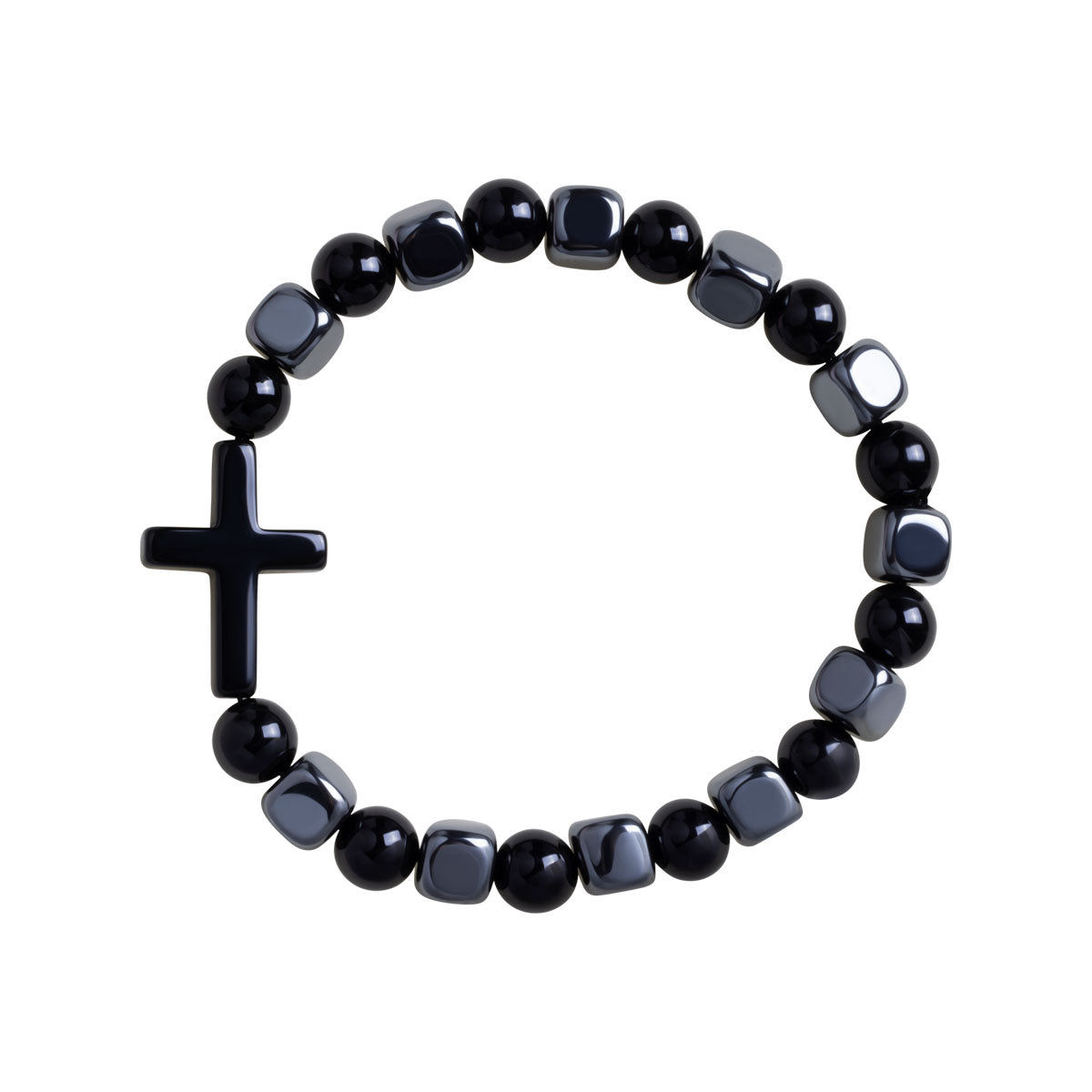 Bransoletka z onyksu i hematytu - krzyż - Grafito