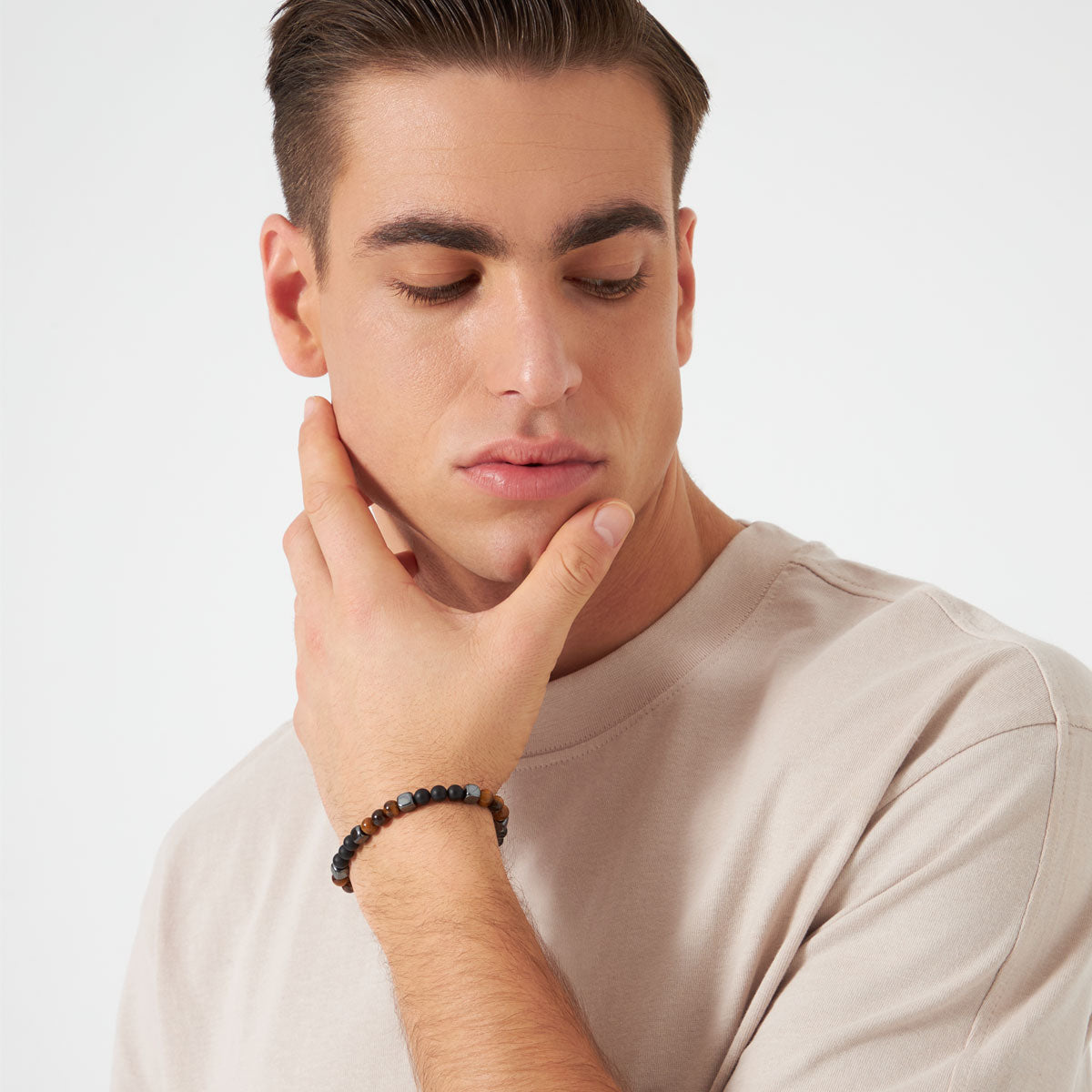 Bransoletka z tygrysim okiem, onyksem i hematytem - Grafito