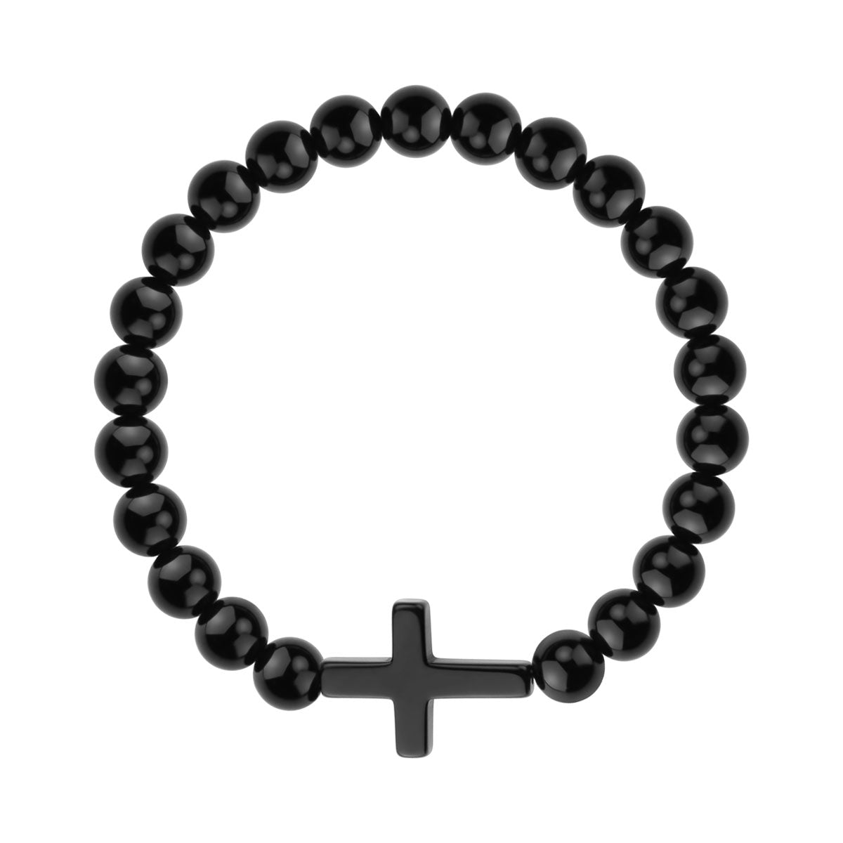 Bransoletka z czarnym onyksem - kulki - krzyżyk
