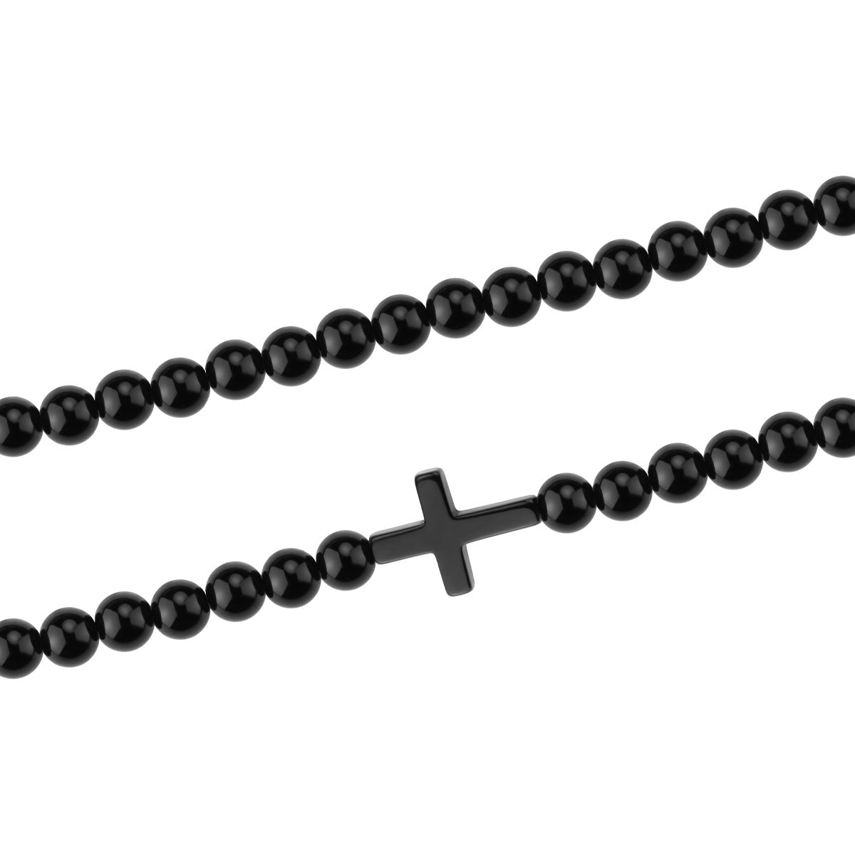 Bransoletka z czarnym onyksem - kulki - krzyżyk