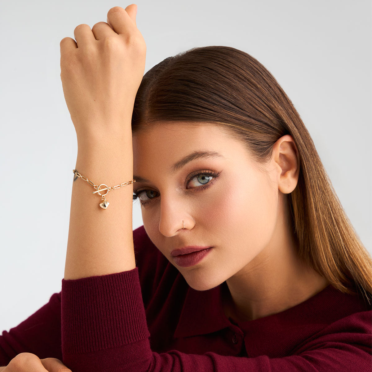 Bransoletka z mosiądzu pozłacana - serce - Moderno