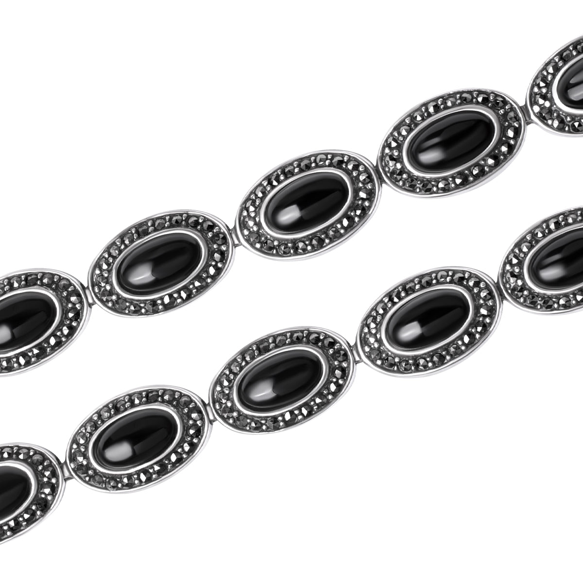 Bransoletka srebrna z markazytami i onyksem