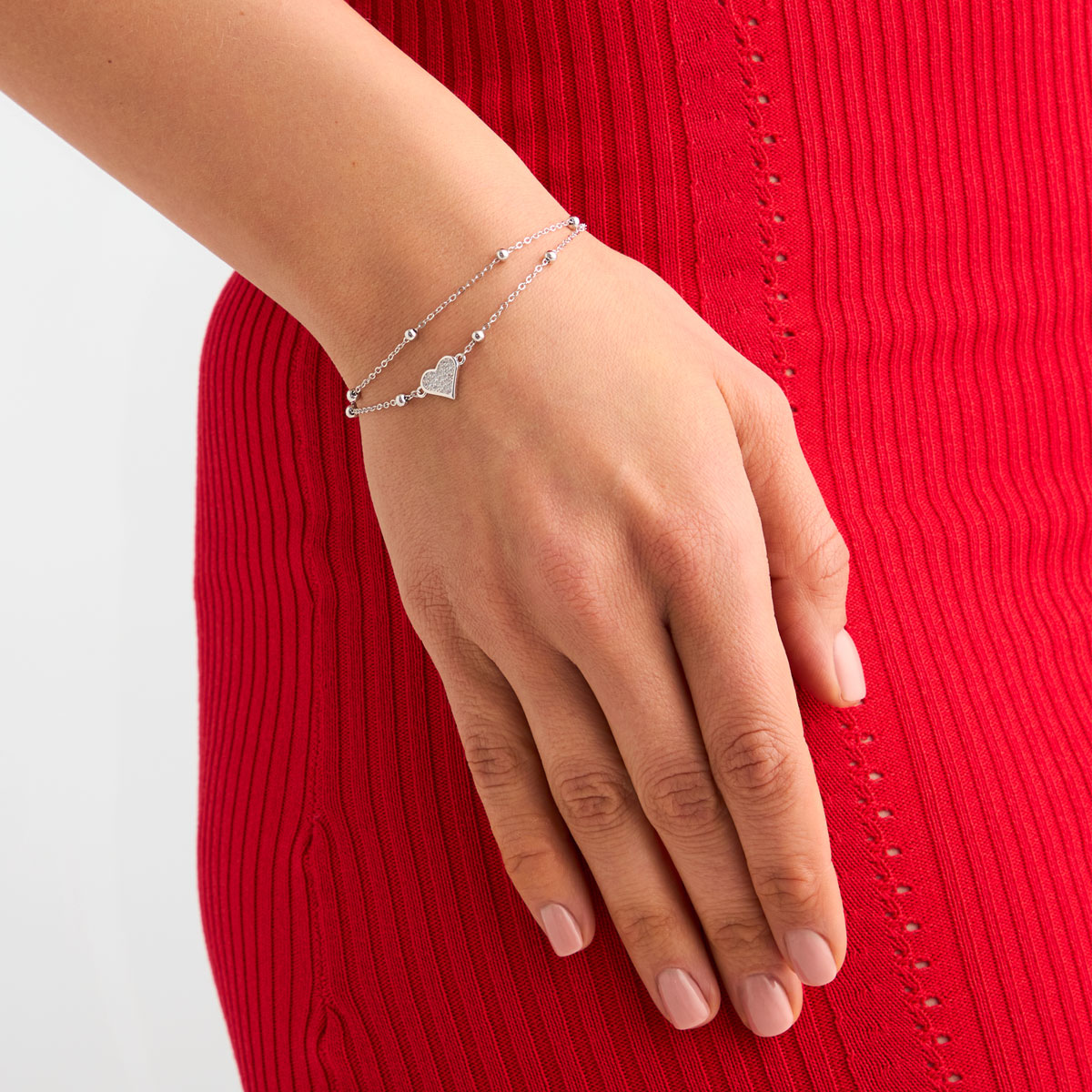 Bransoletka srebrna z cyrkoniami - serce