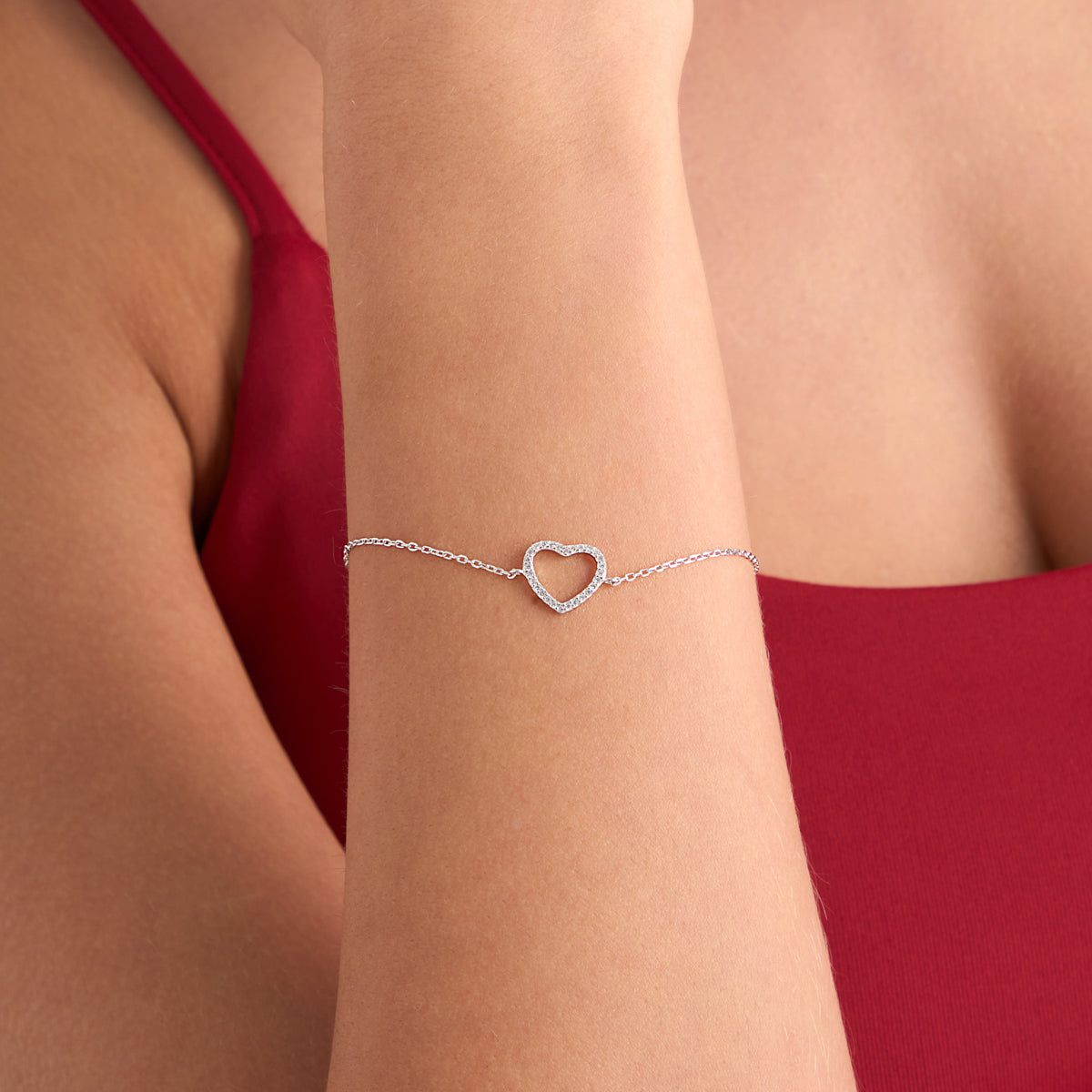 Bransoletka srebrna z cyrkoniami - serce