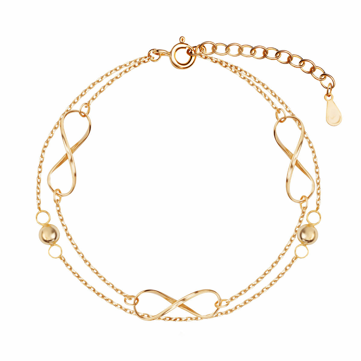 Bransoletka srebrna pozłacana - nieskończoność