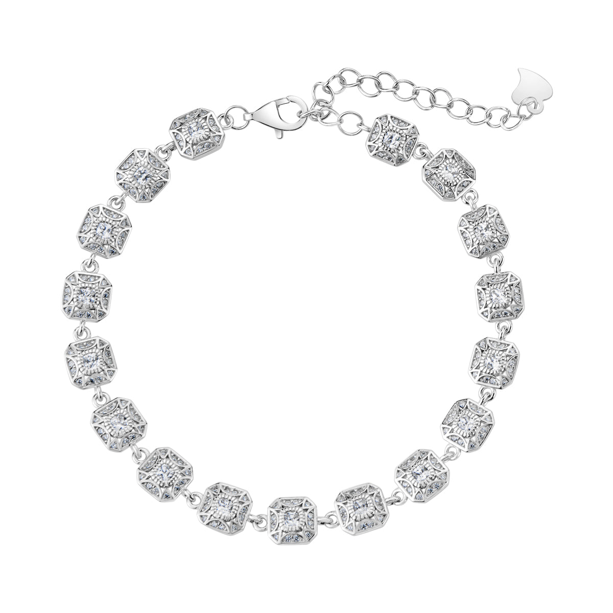 Bransoletka srebrna z bezbarwnymi cyrkoniami - geometryczna