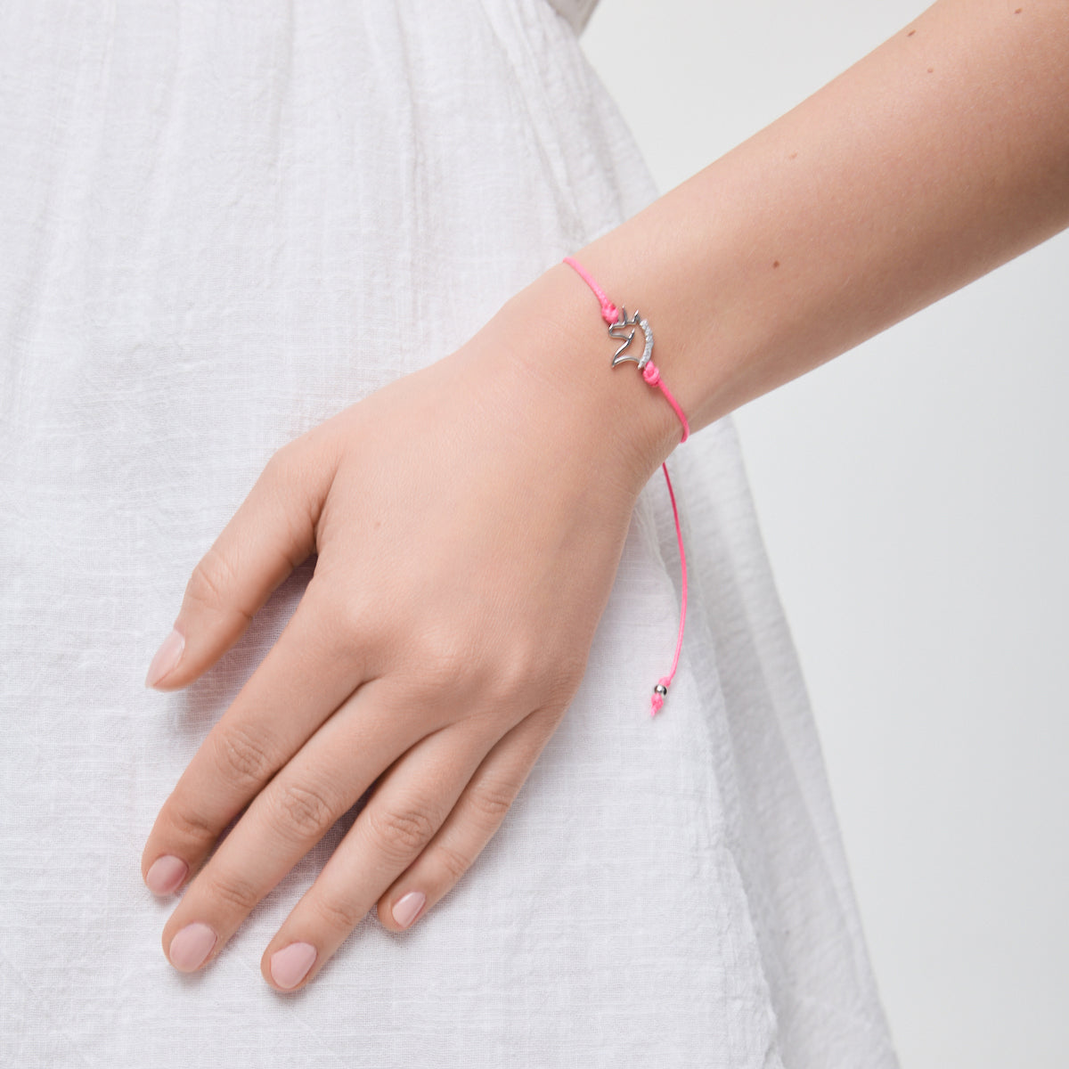 Bransoletka srebrna z cyrkoniami na sznurku - jednorożec - Bambini