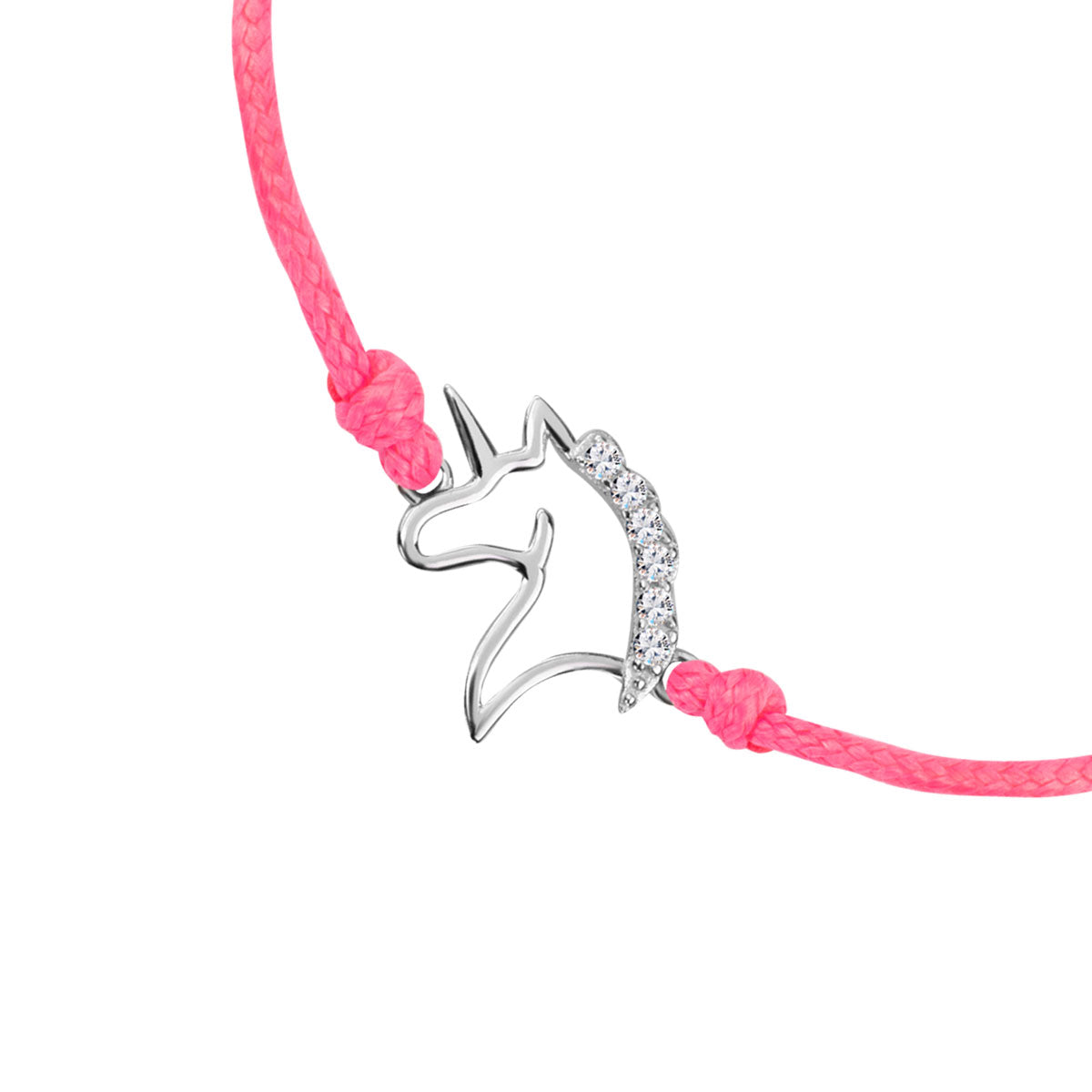 Bransoletka srebrna z cyrkoniami na sznurku - jednorożec - Bambini