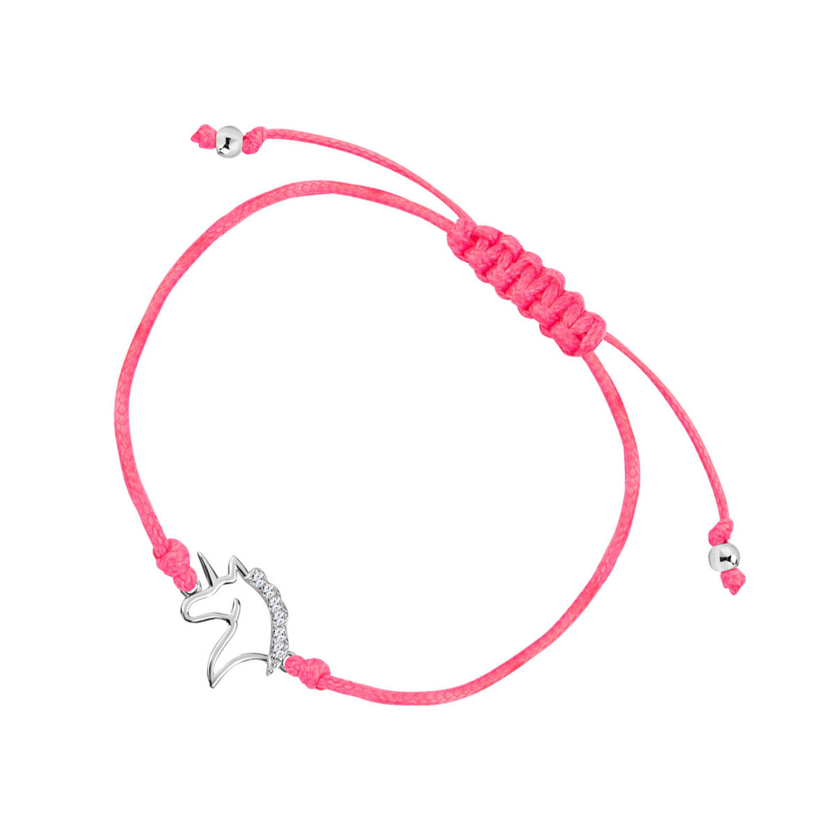 Bransoletka srebrna z cyrkoniami na sznurku - jednorożec - Bambini