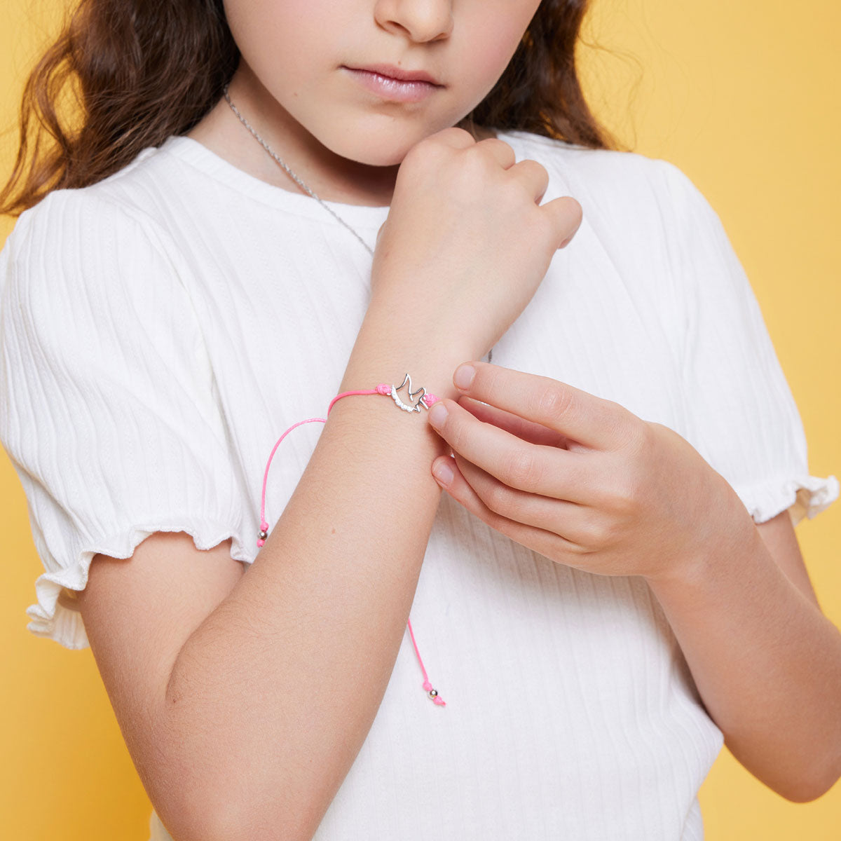 Bransoletka srebrna z cyrkoniami na sznurku - jednorożec - Bambini