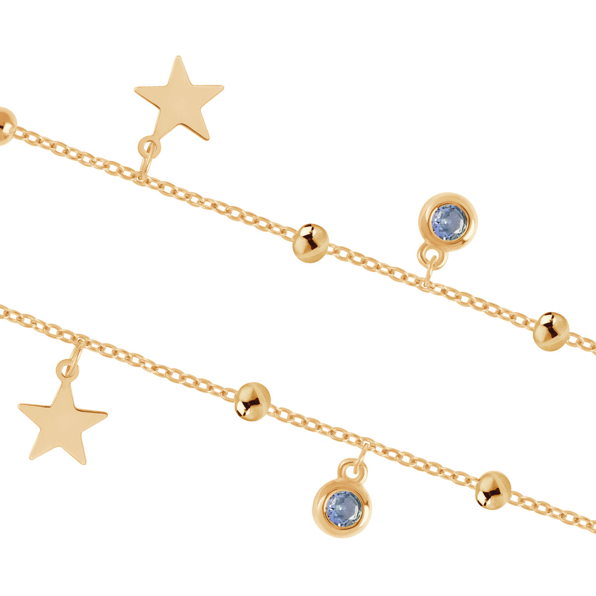 Bransoletka srebrna pozłacana z niebieskimi cyrkoniami - gwiazdy