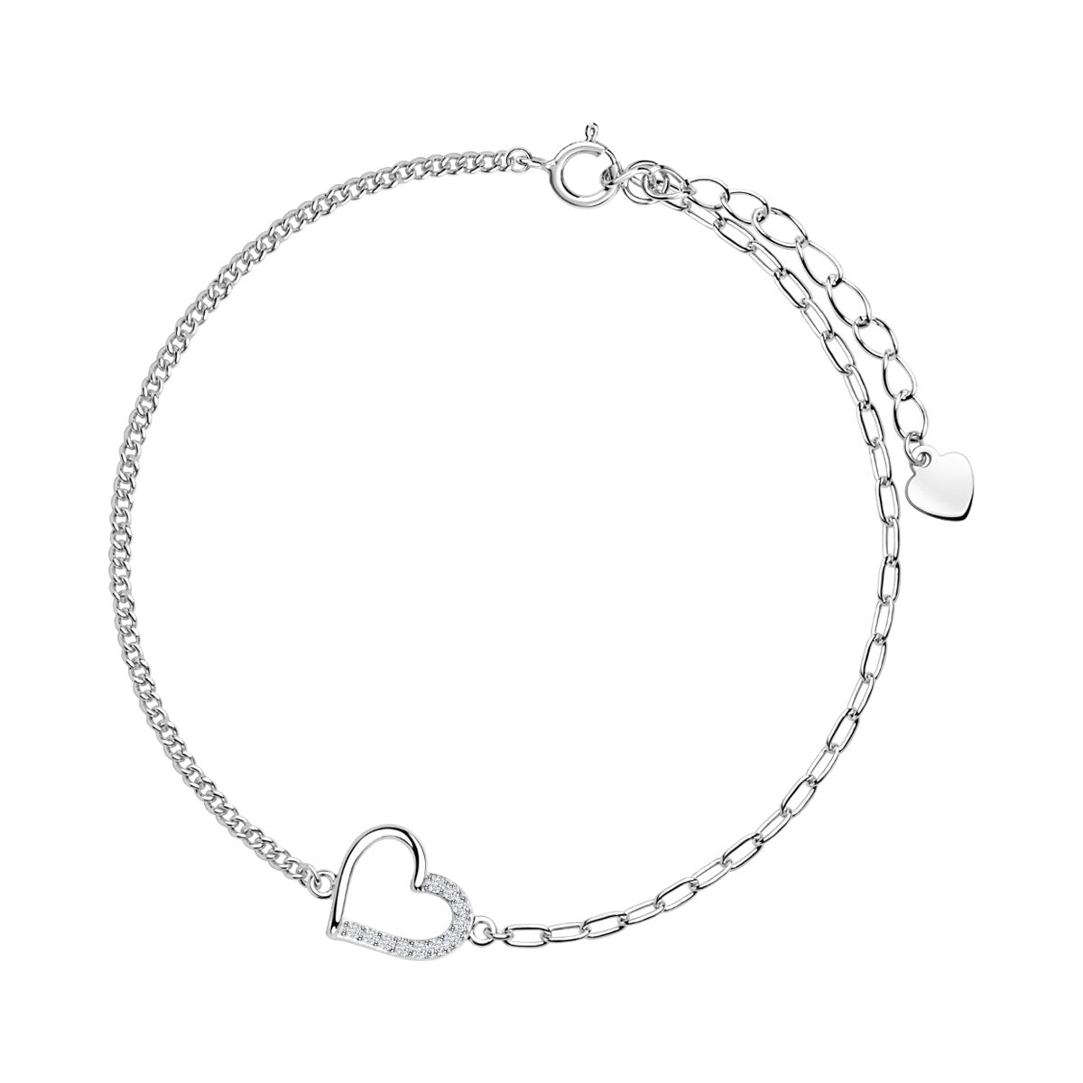 Bransoletka srebrna z cyrkoniami - serce