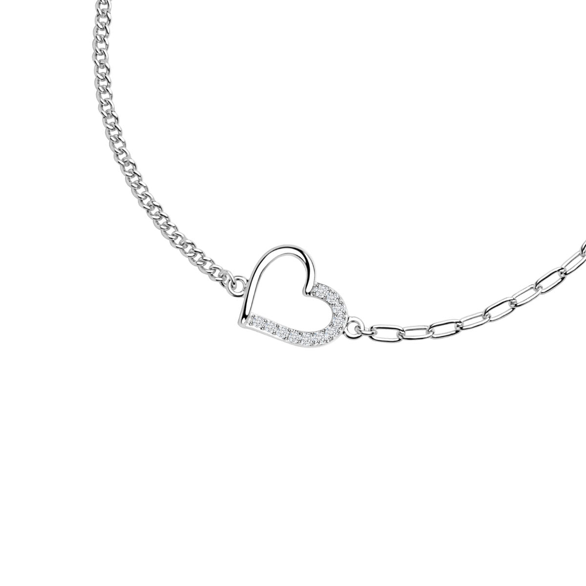 Bransoletka srebrna z cyrkoniami - serce