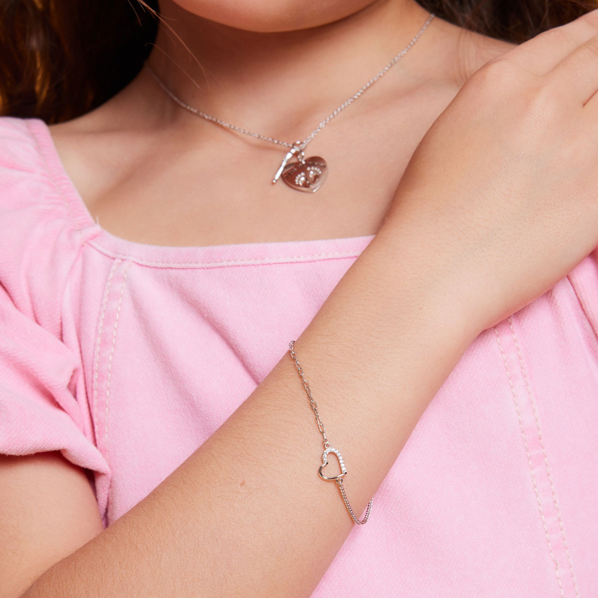 Bransoletka srebrna z cyrkoniami - serce