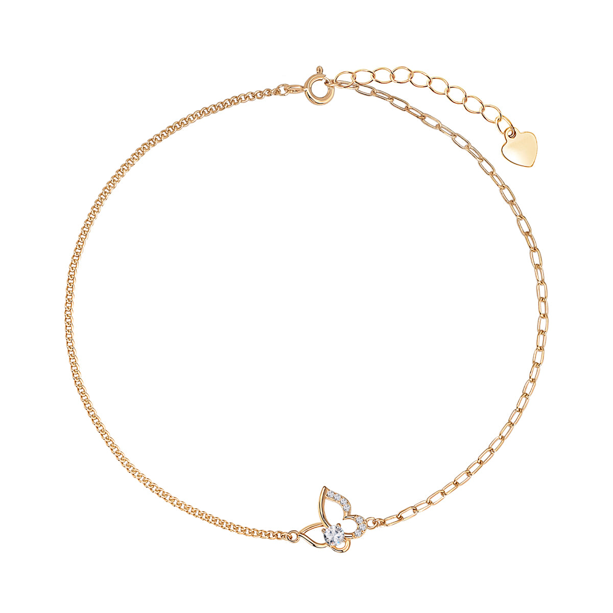 Bransoletka na nogę srebrna pozłacana z cyrkonią - motyl