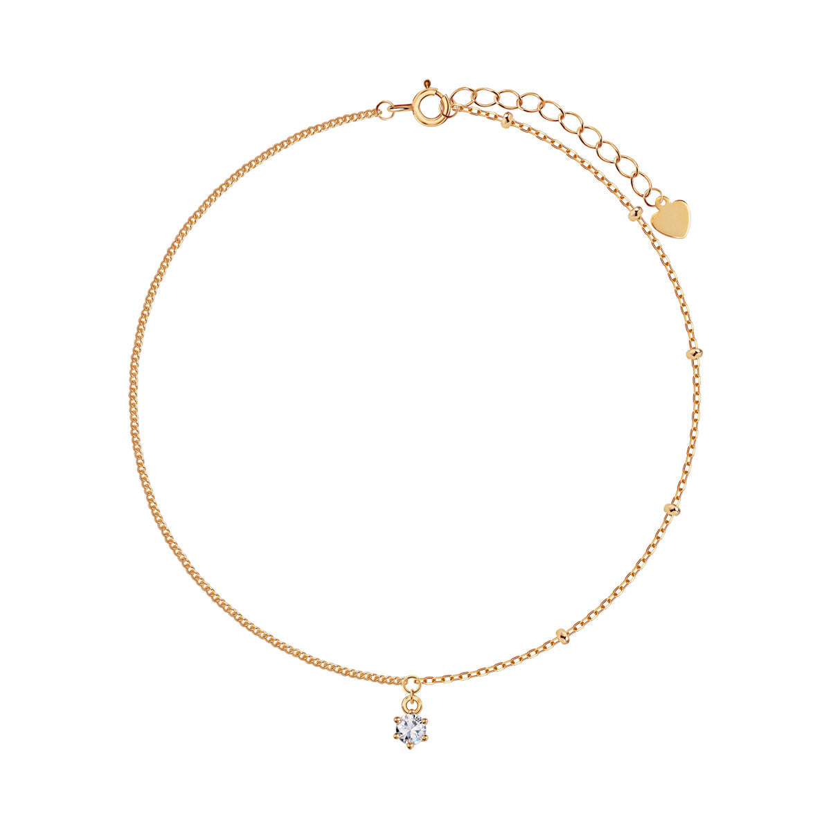 Bransoletka na nogę srebrna pozłacana z cyrkonią