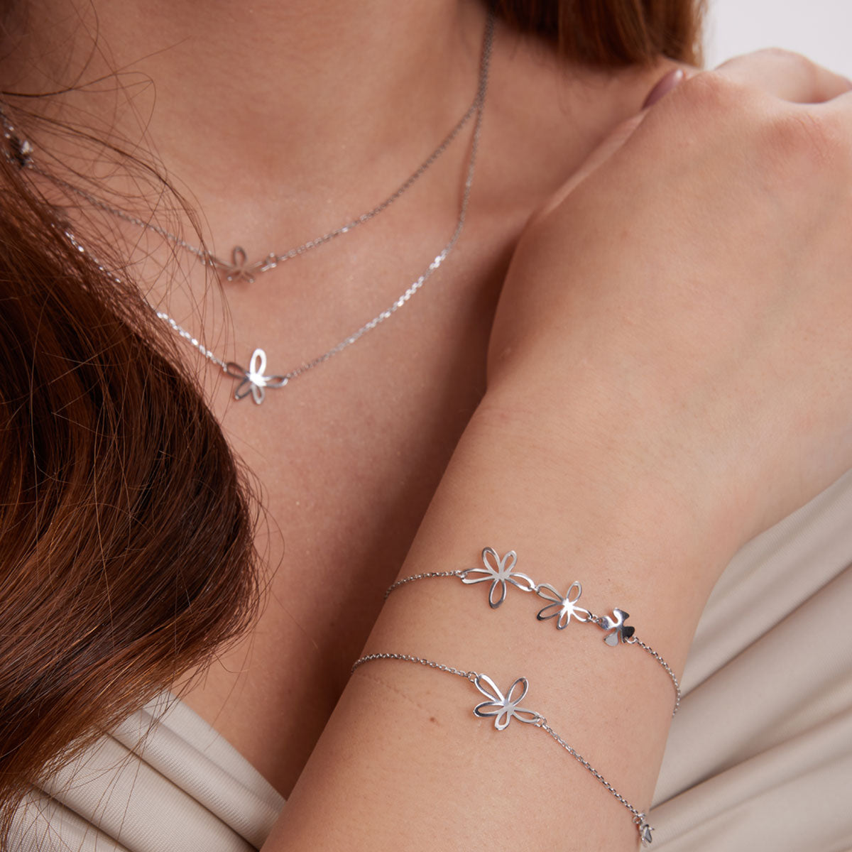 Bransoletka srebrna - kwiat - Natura