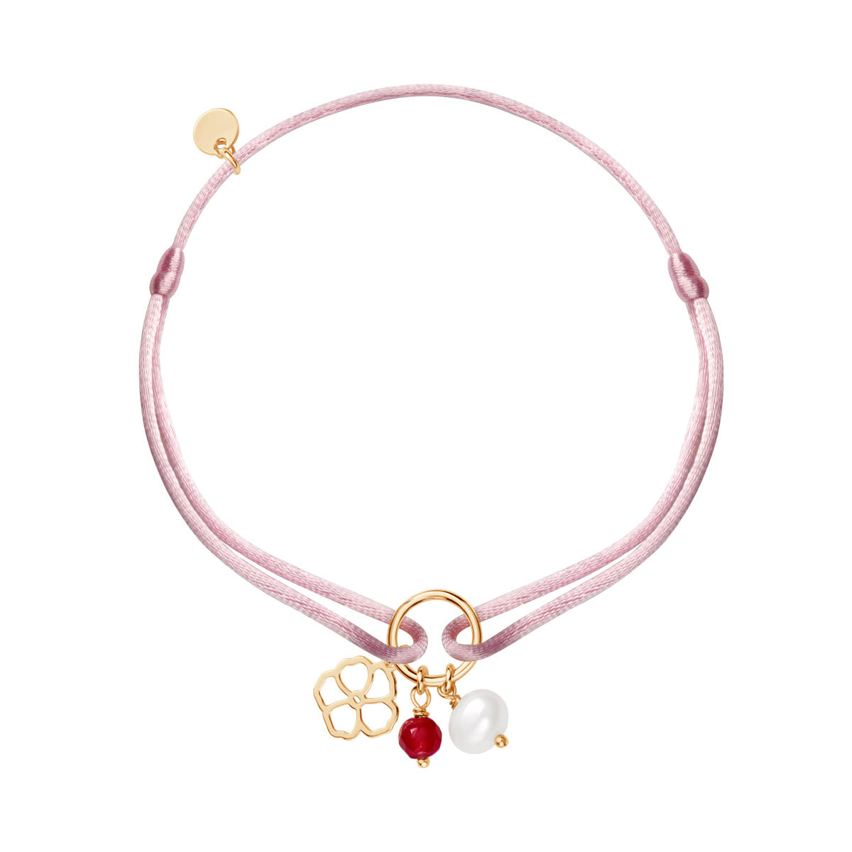 Bransoletka na sznurku z perłą i jadeitem - kwiat - Natura