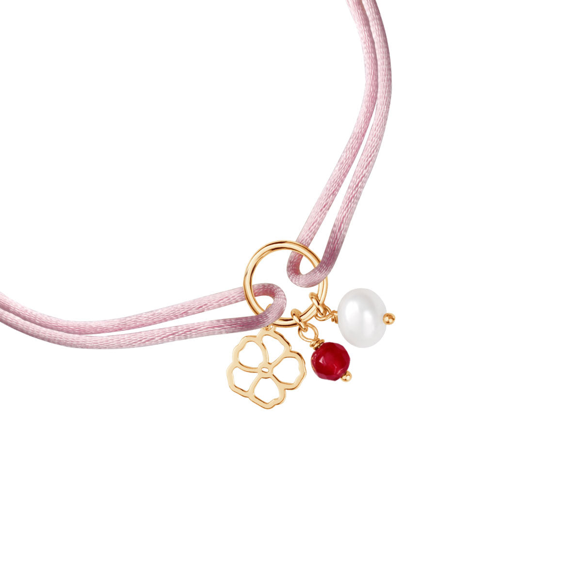 Bransoletka na sznurku z perłą i jadeitem - kwiat - Natura