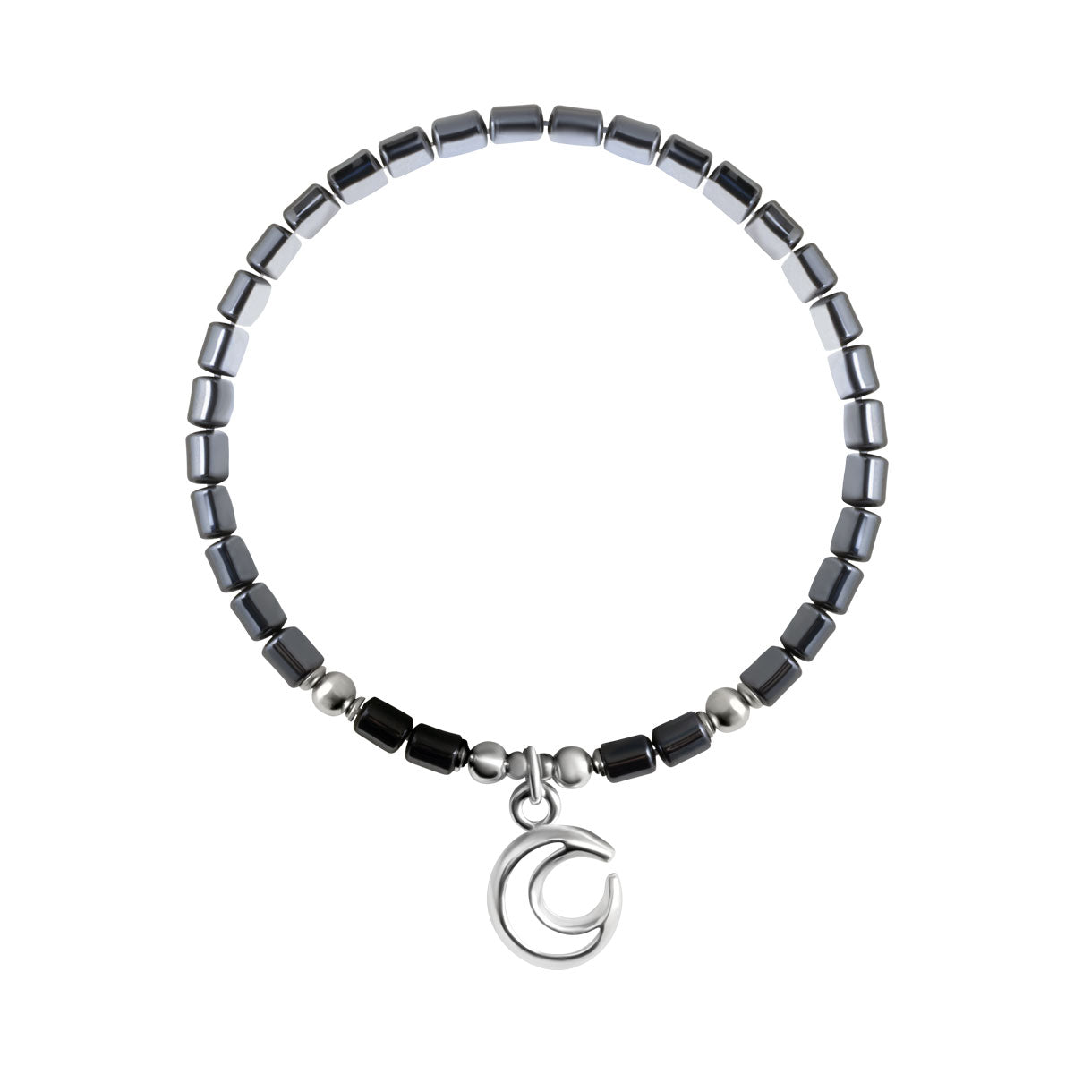 Bransoletka srebrna z hematytem - księżyc - Grafito