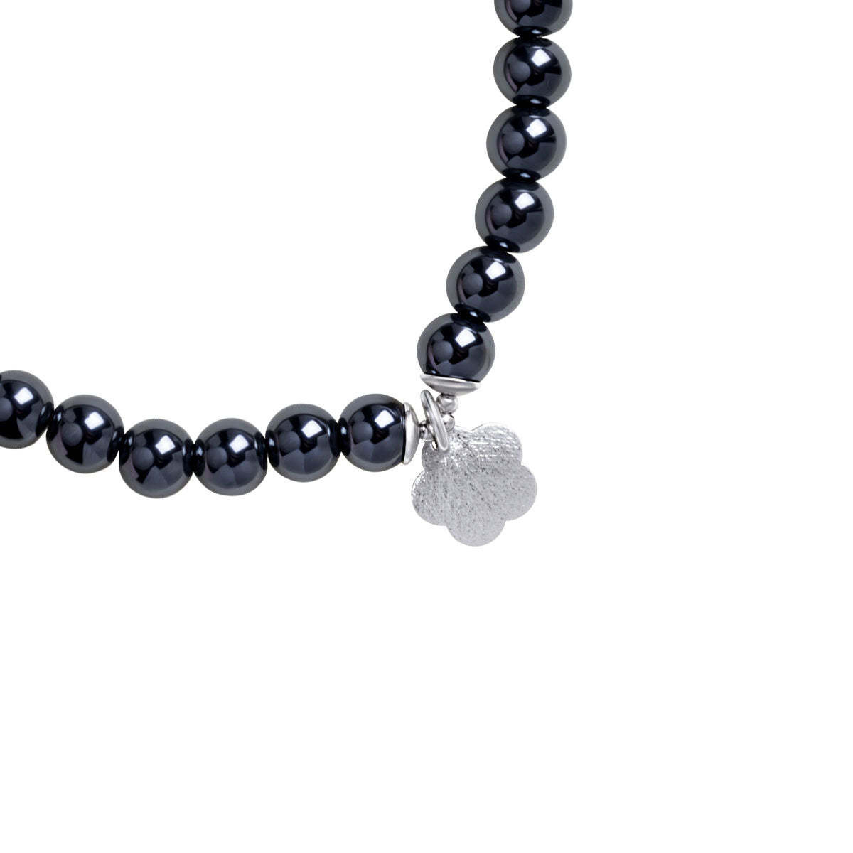 Bransoletka srebrna z hematytem - kwiat - Grafito