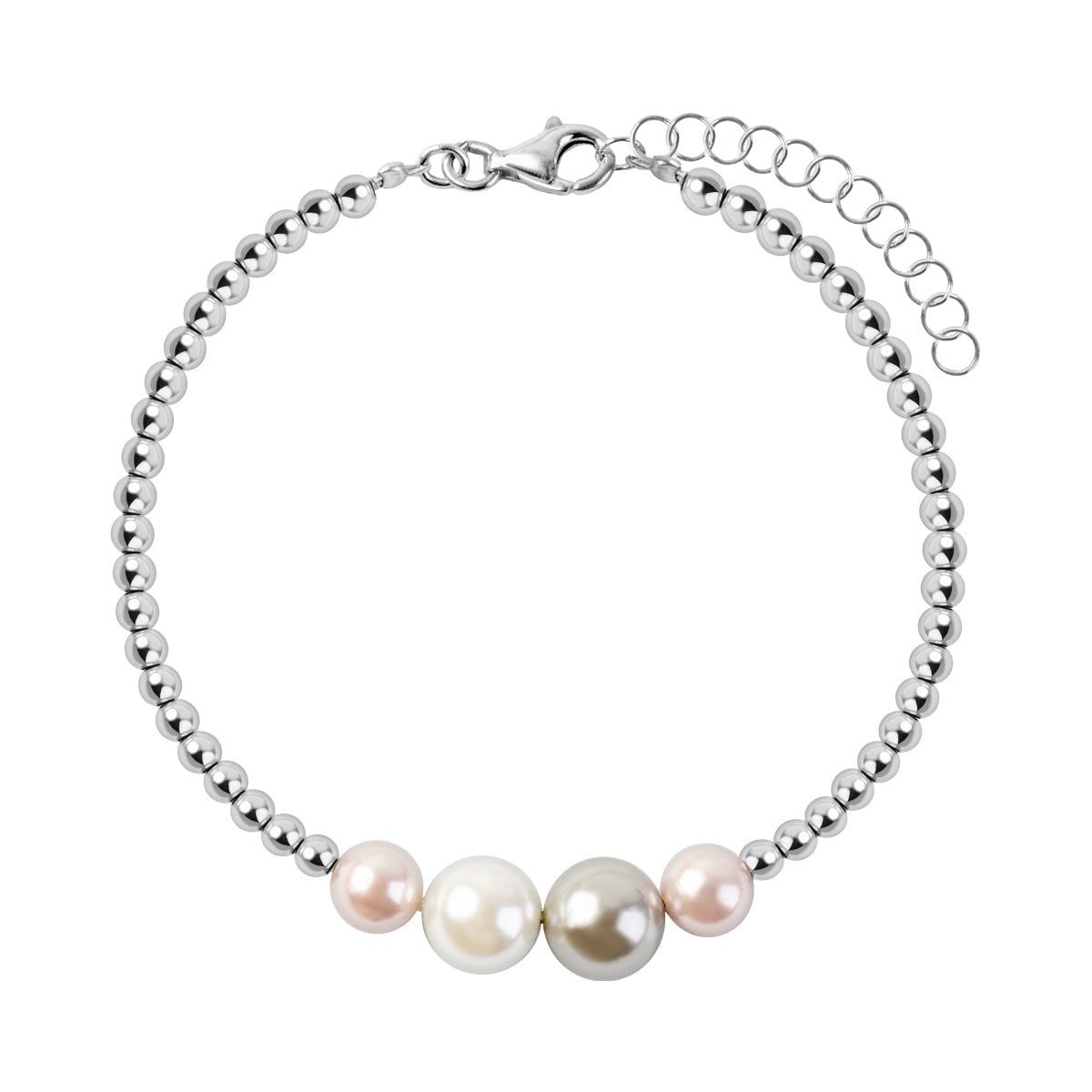 Bransoletka srebrna z kolorowymi muszlami i hematytem - kulki - Grafito