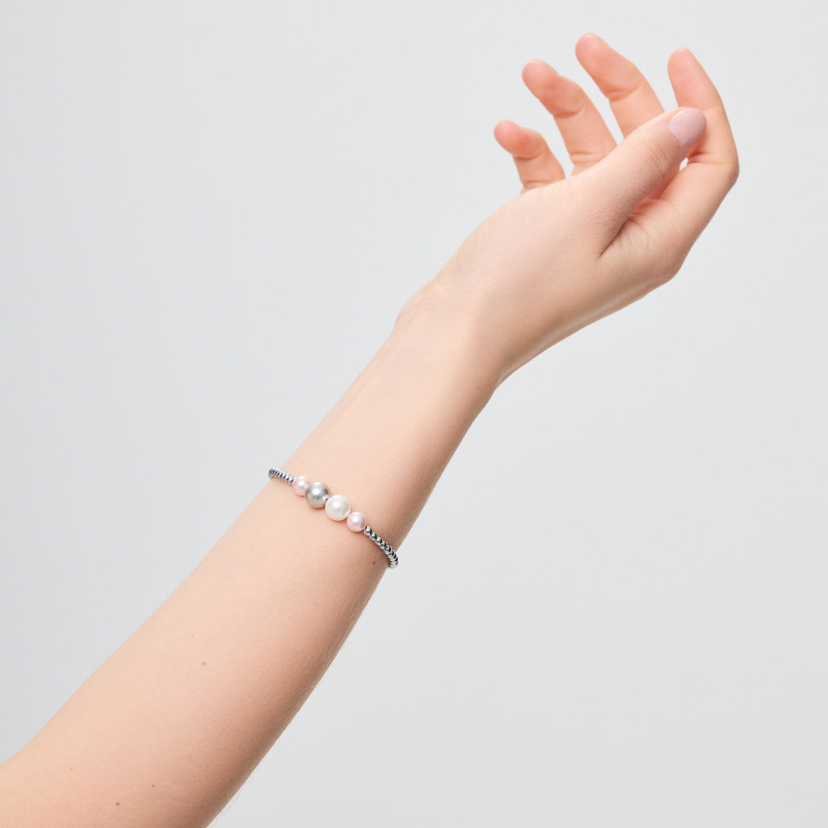 Bransoletka srebrna z kolorowymi muszlami i hematytem - kulki - Grafito