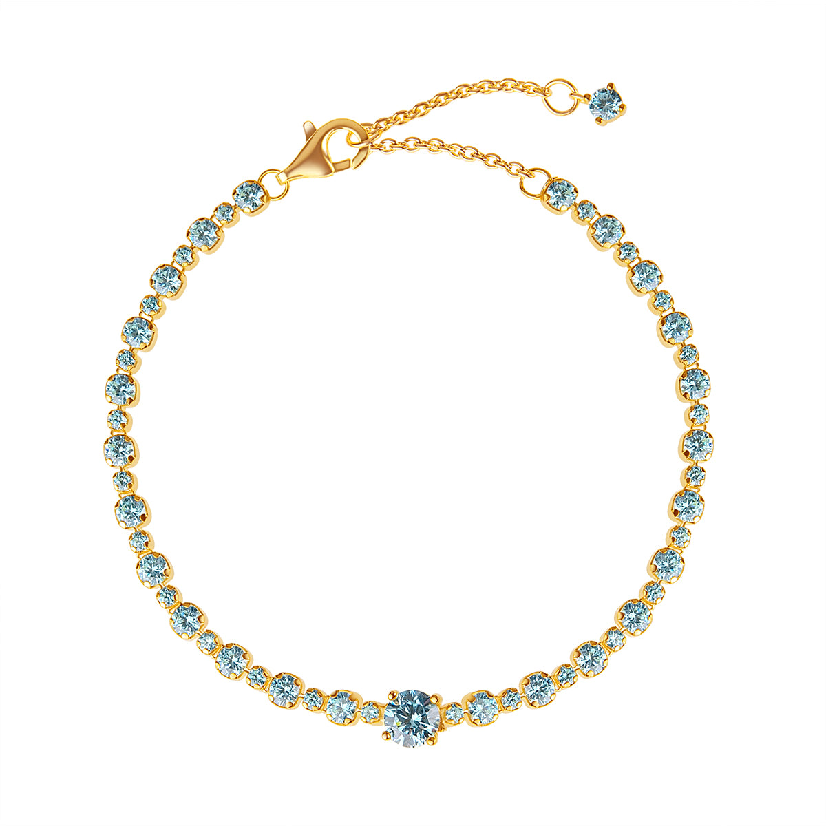 Bransoletka srebrna pozłacana z błękitnymi cyrkoniami