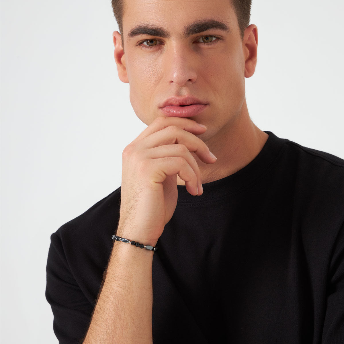 Bransoletka srebrna z onyksu i hematytu