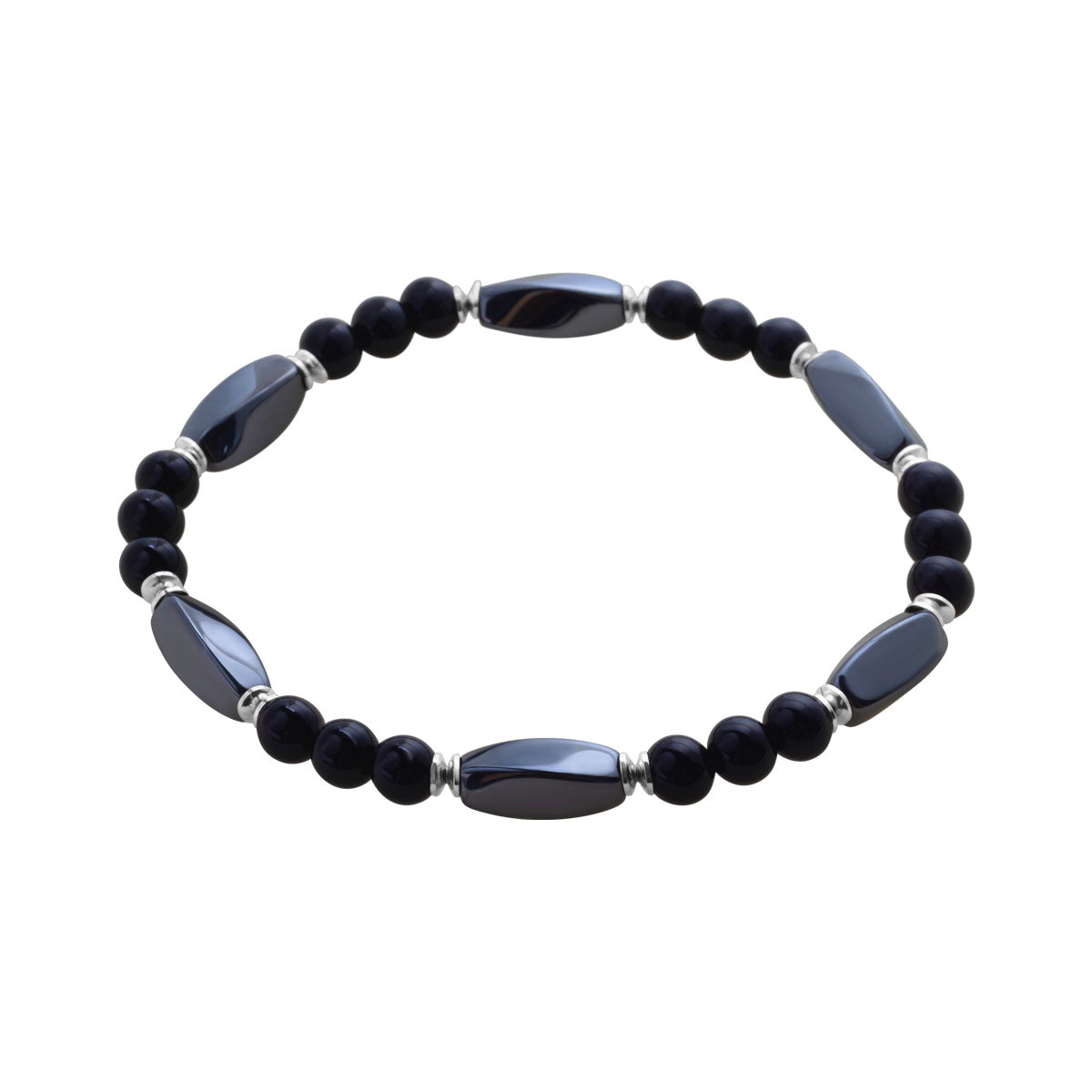 Bransoletka srebrna z onyksu i hematytu