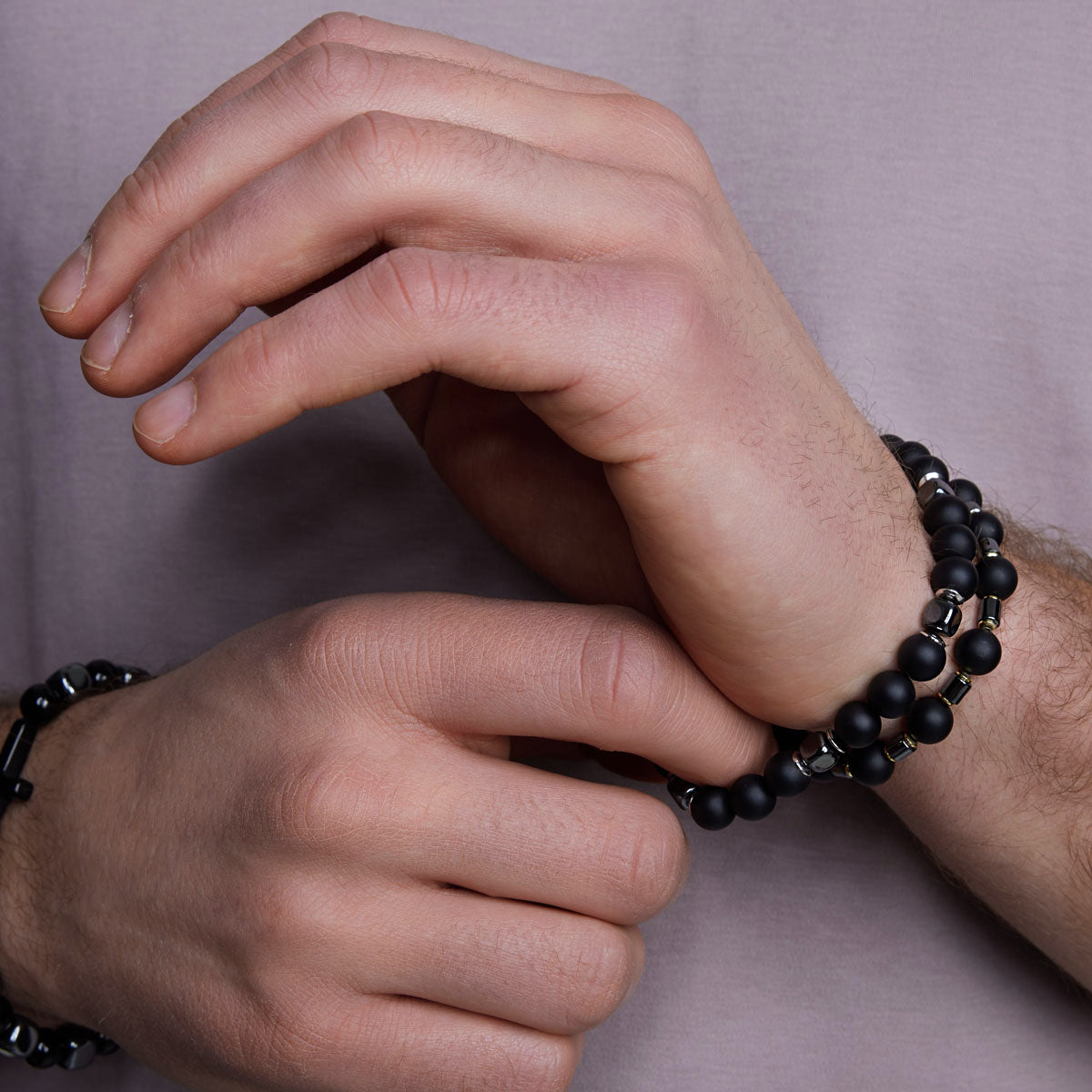 Bransoletka z onyksu i hematytu - Grafito